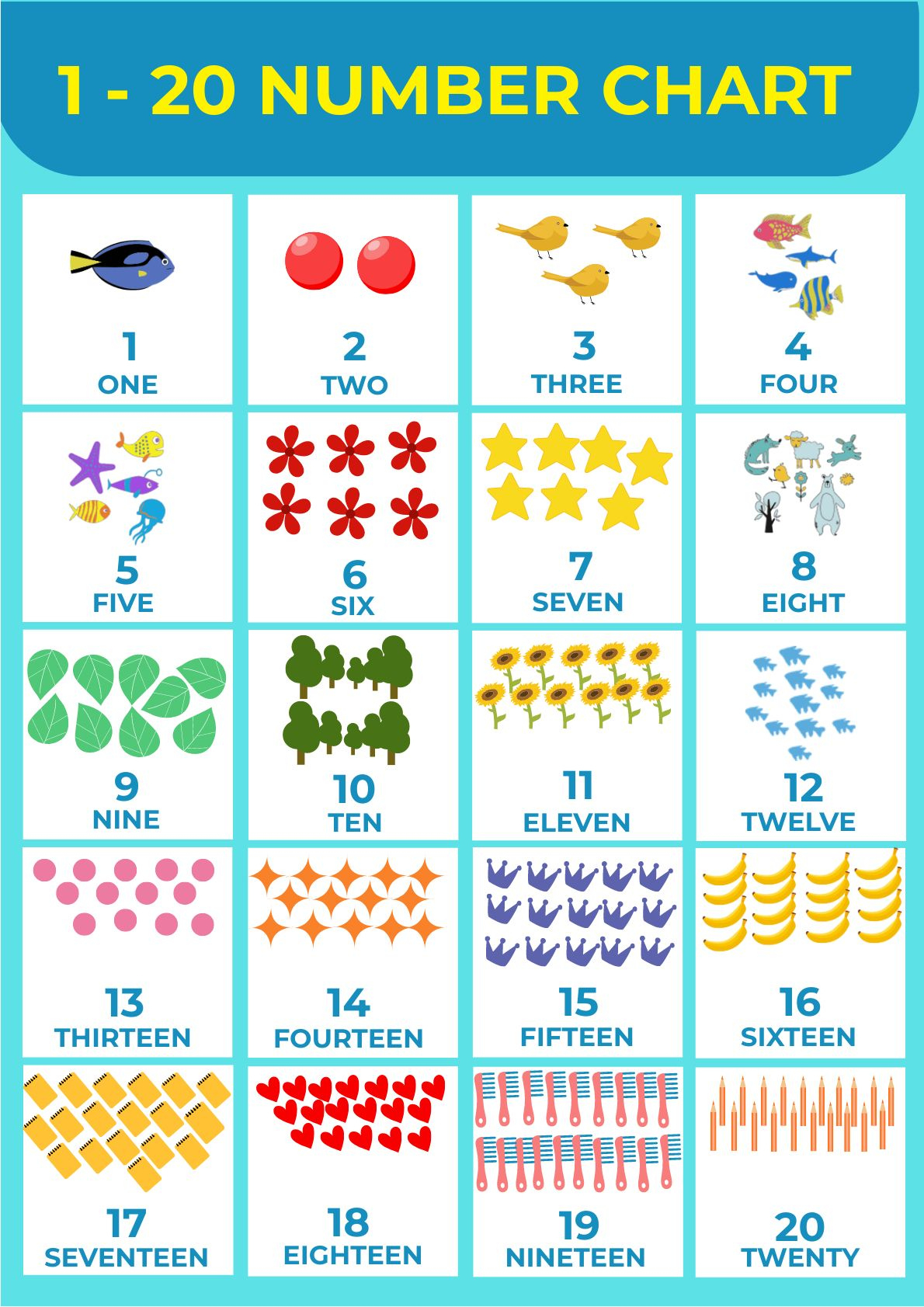 1-20 Number Chart In Illustrator, Pdf - Download | Template throughout Free Printable Number Chart 1-20