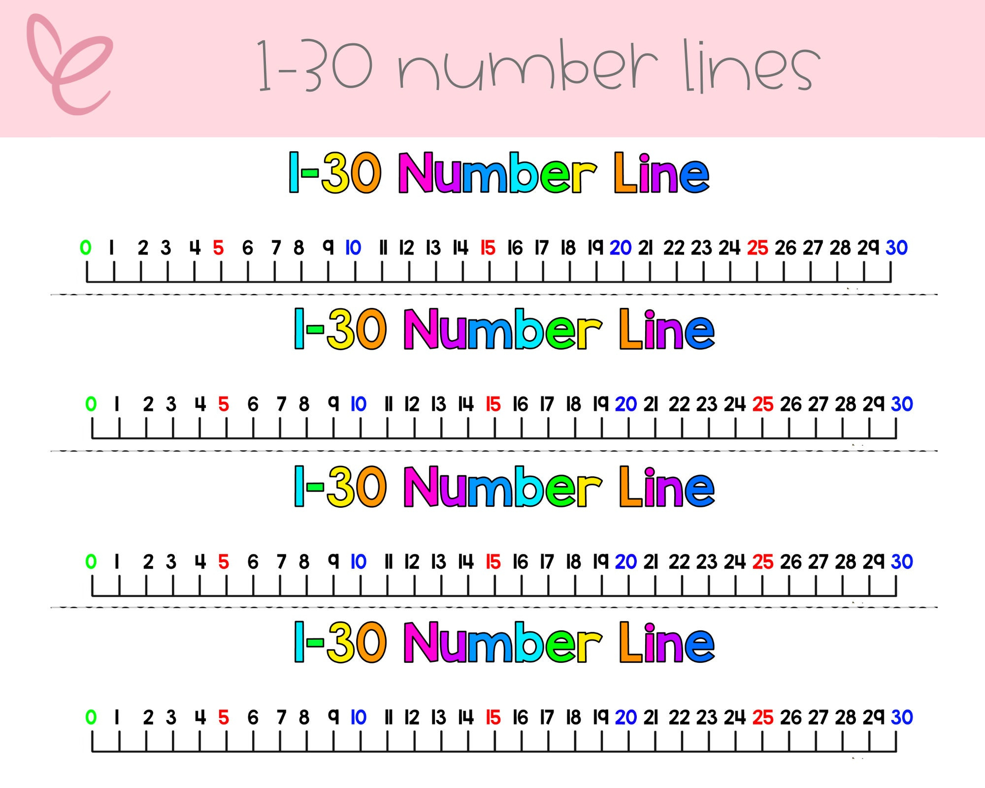 1-30 Number Lines - Etsy within Free Printable Number Line to 30