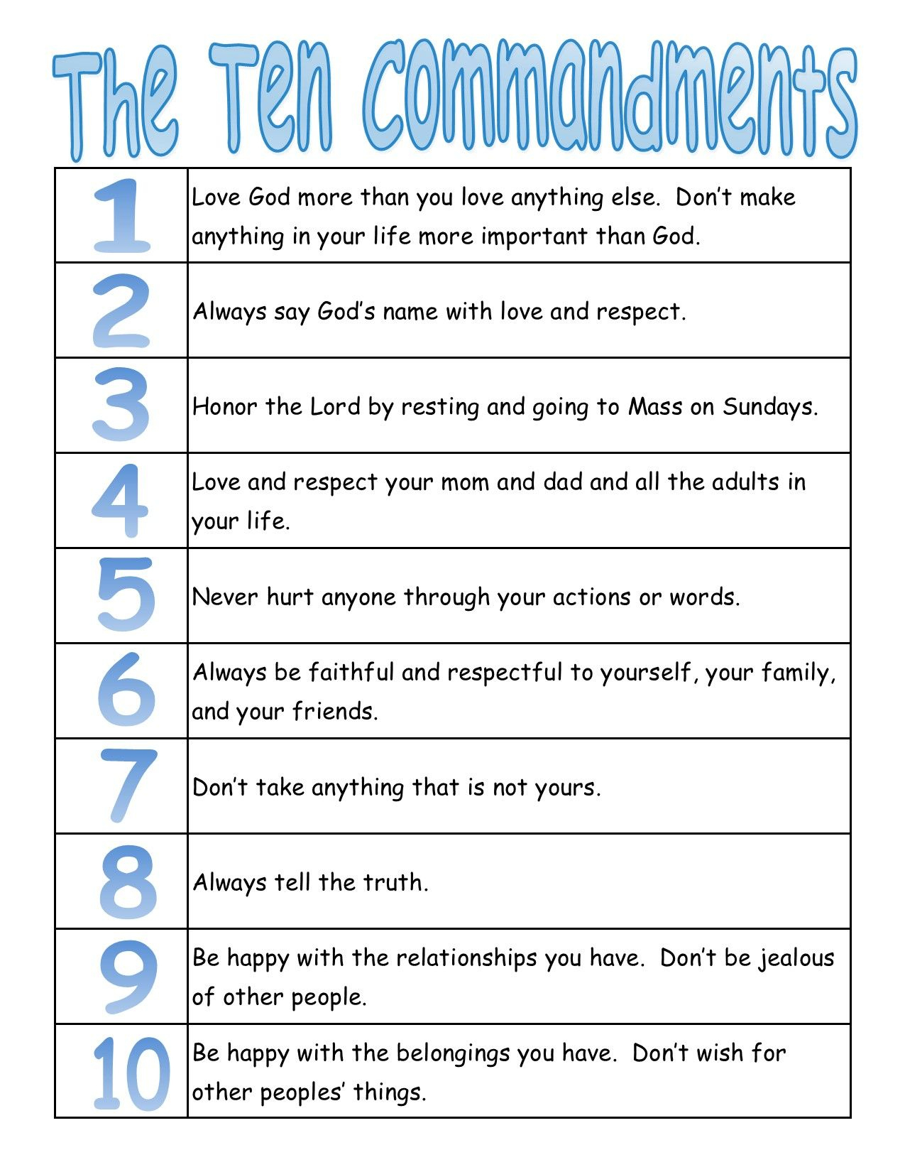 10 Commandments Catholic - The Ten Commandments Worksheet For Kids with Free Catholic Ten Commandments Printable