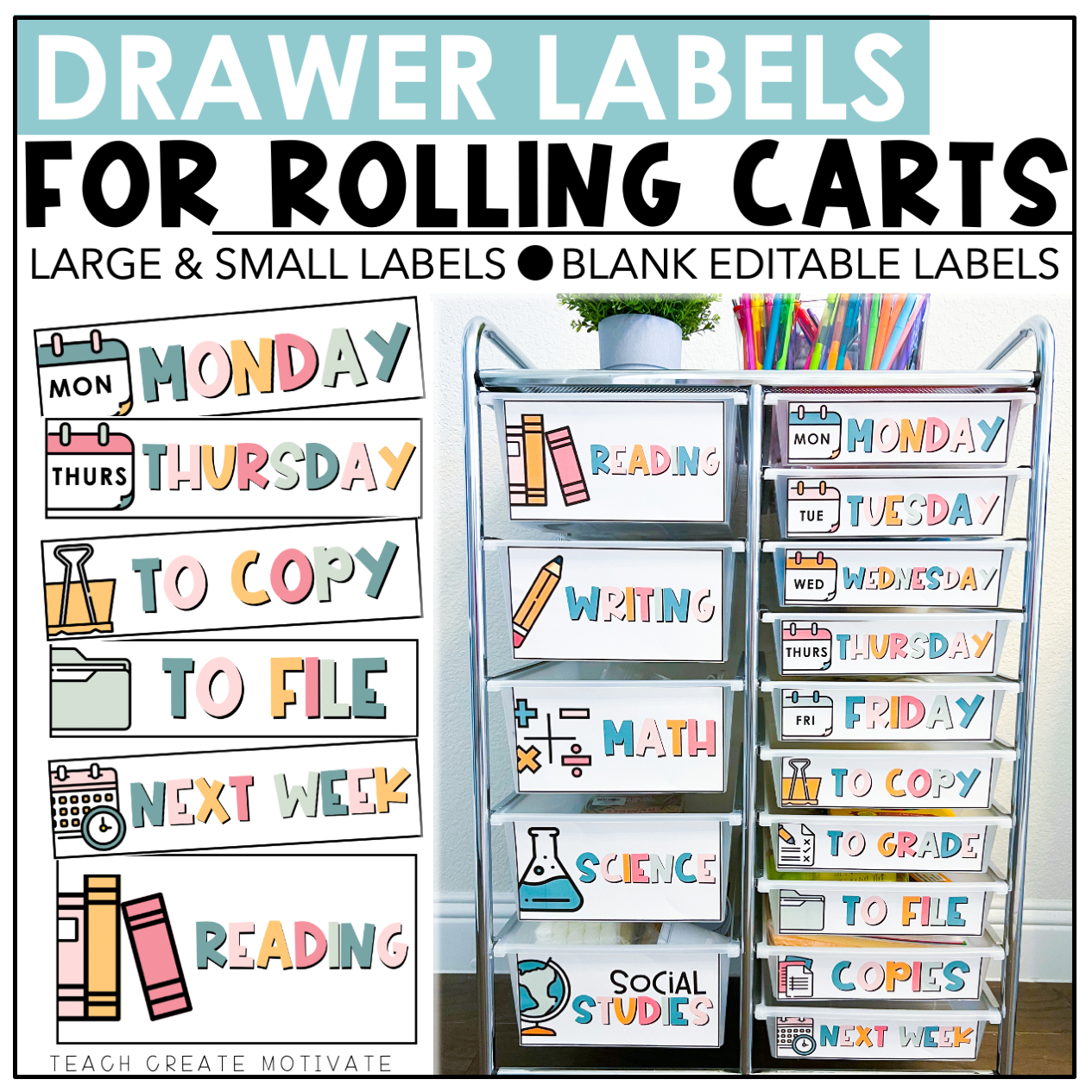 10 Drawer Rolling Cart Labels Editable - Boho Classroom Decor - Teach Create Motivate within Free Printable Classroom Tray Labels