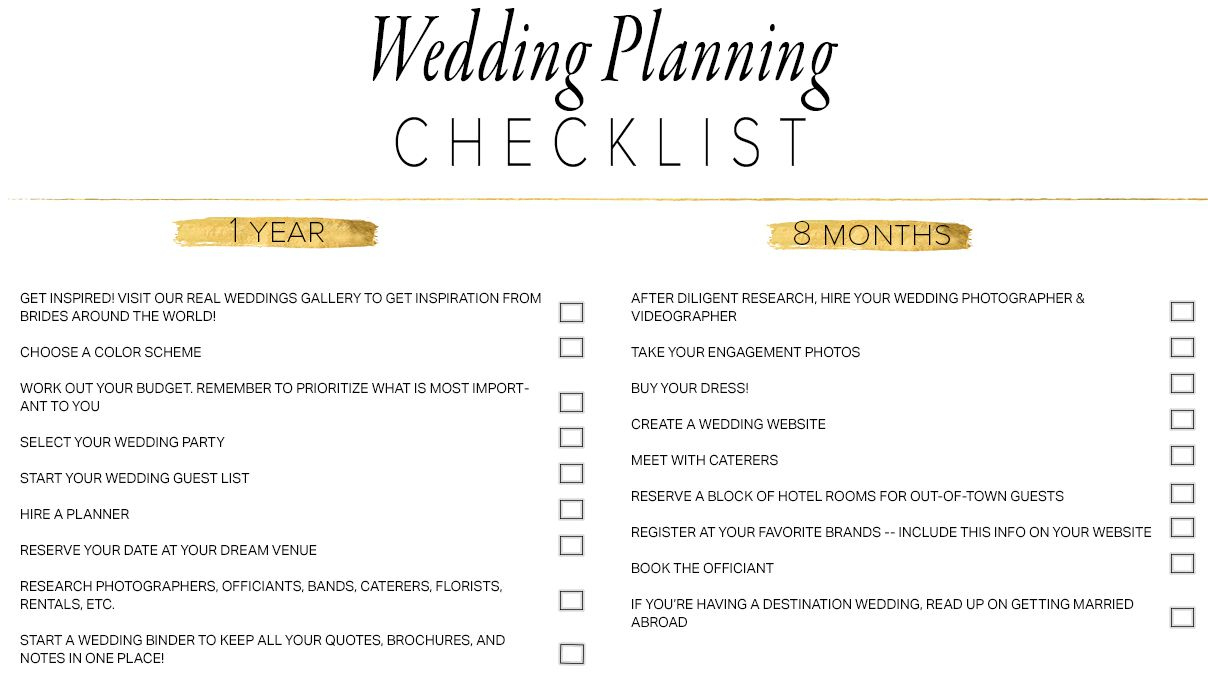 10 Free Printable Wedding Planning Checklists throughout Free Printable Wedding Checklist