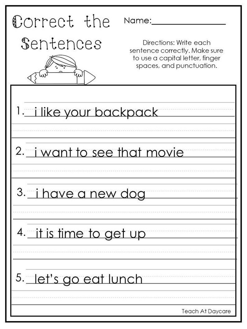 10 Printable Correct The Sentences Worksheets. 1St-2Nd Grade Ela inside Free Printable Sentence Correction Worksheets