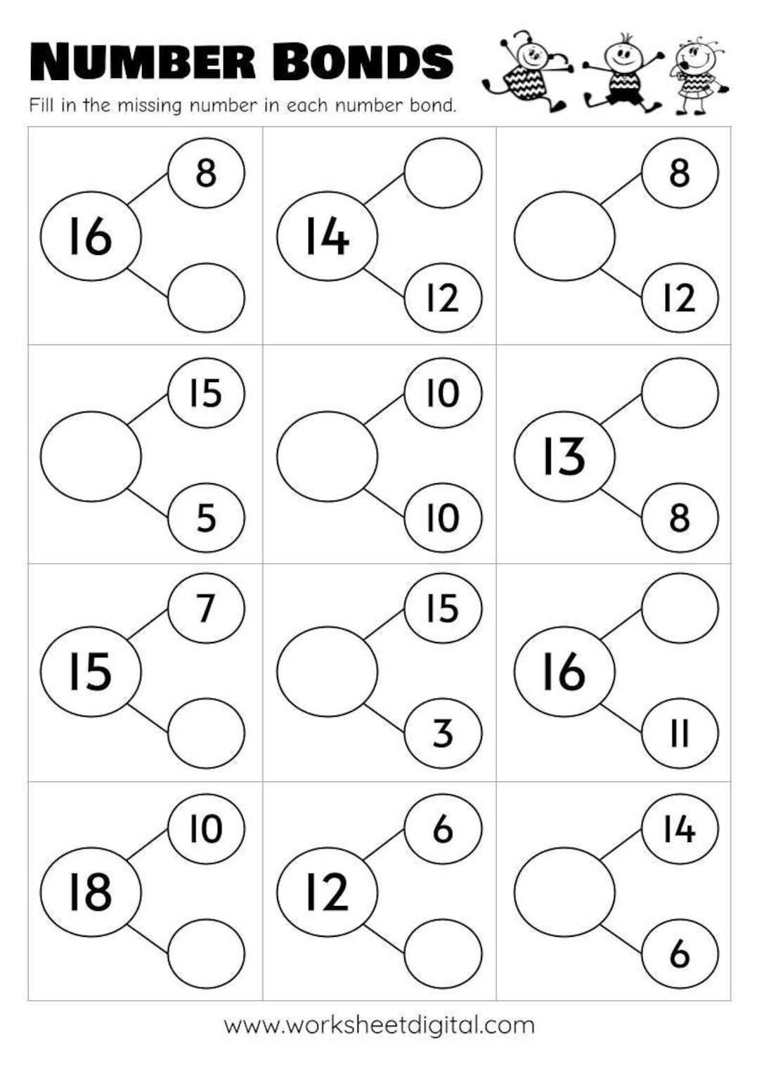 10 Printable Number Bonds Math Worksheets, Numbers 1 To 20 within Free Printable Number Bonds Worksheets For Kindergarten