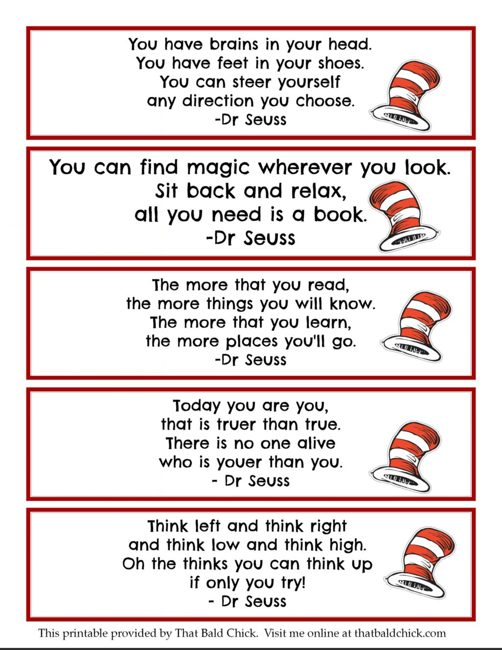 13+ Dr Seuss Printables + Free Bookmarks — That Bald Chick® with Dr Seuss Free Printables