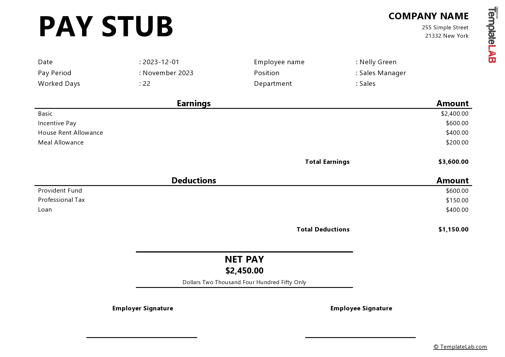 15 Free Pay Stub Templates [Word, Excel, Pdf] - Templatelab in Printable Pay Stub Template Free