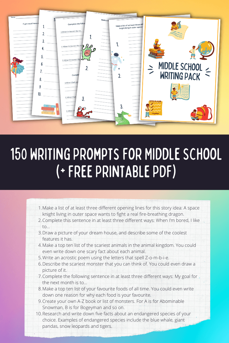 150 Writing Prompts For Middle School (+Free Printable) | Imagine inside Free Printable Writing Prompts For Middle School