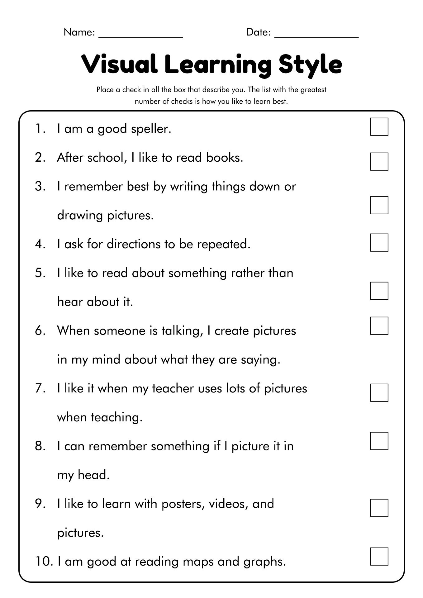 16 Vark Styles Worksheet - Free Pdf At Worksheeto pertaining to Free Learning Style Inventory For Students Printable