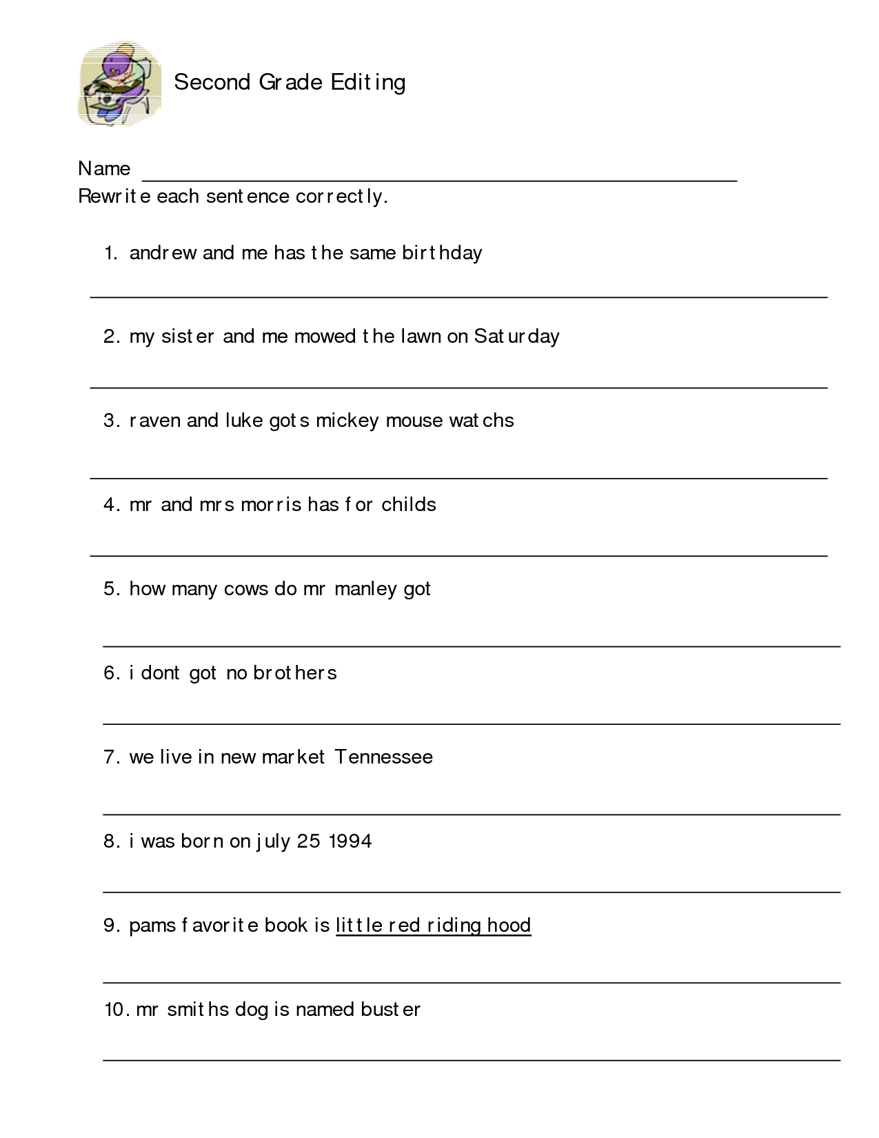 17 2Nd Grade Sentence Correction Worksheets | 2Nd Grade Worksheets for Free Printable Sentence Correction Worksheets