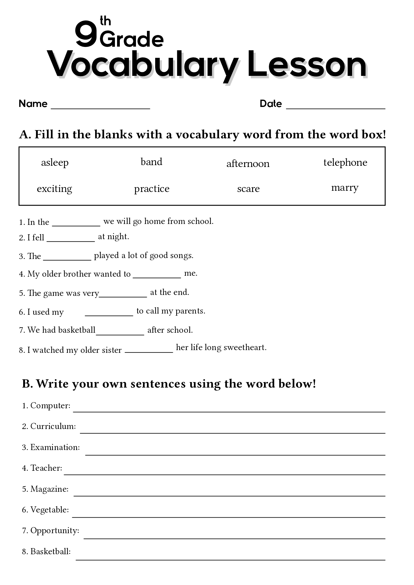 17 9Th Grade Worksheets Spelling Words - Free Pdf At Worksheeto within 9Th Grade English Worksheets Free Printable