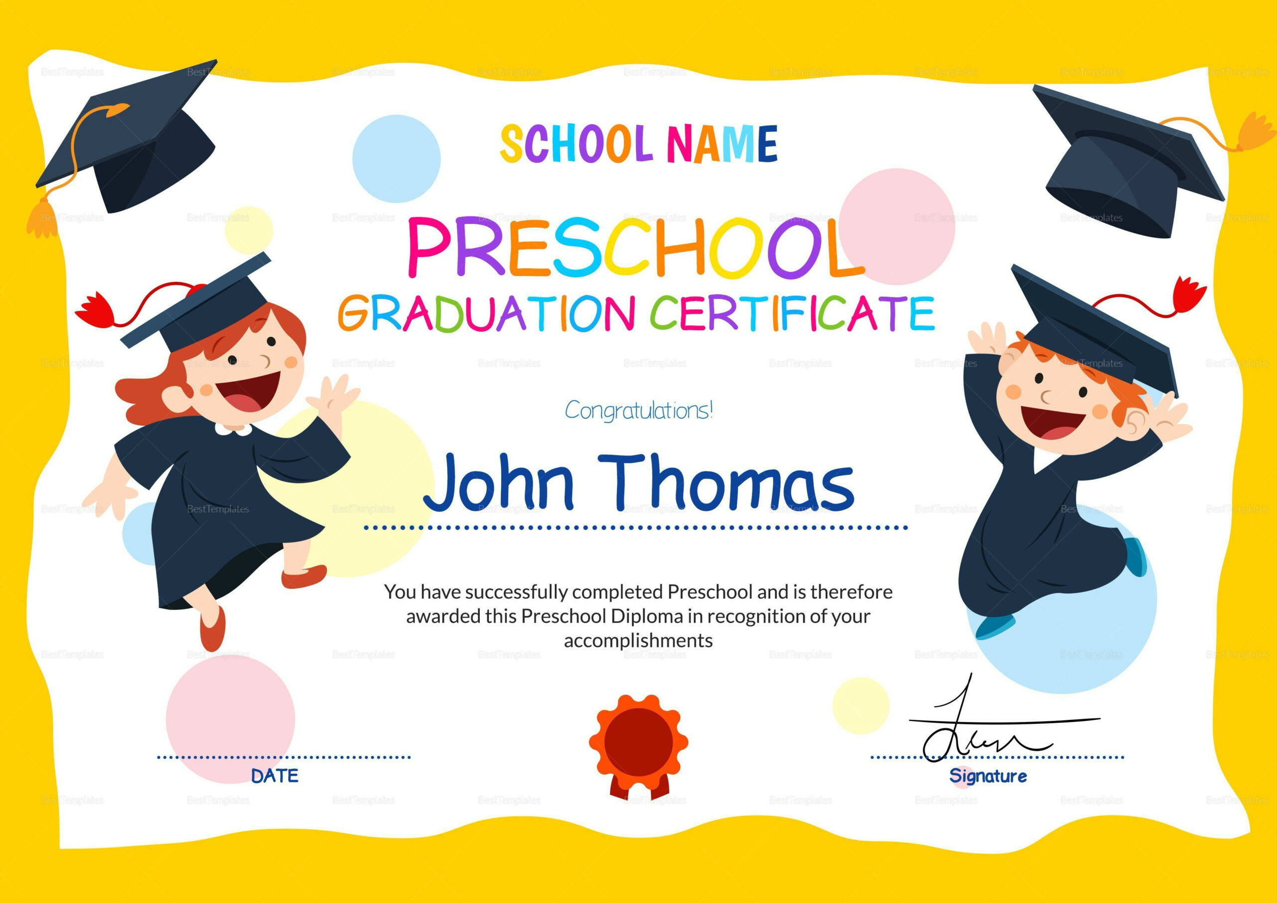 18+ Preschool Certificate Templates - Pdf with Free Printable Preschool Diplomas