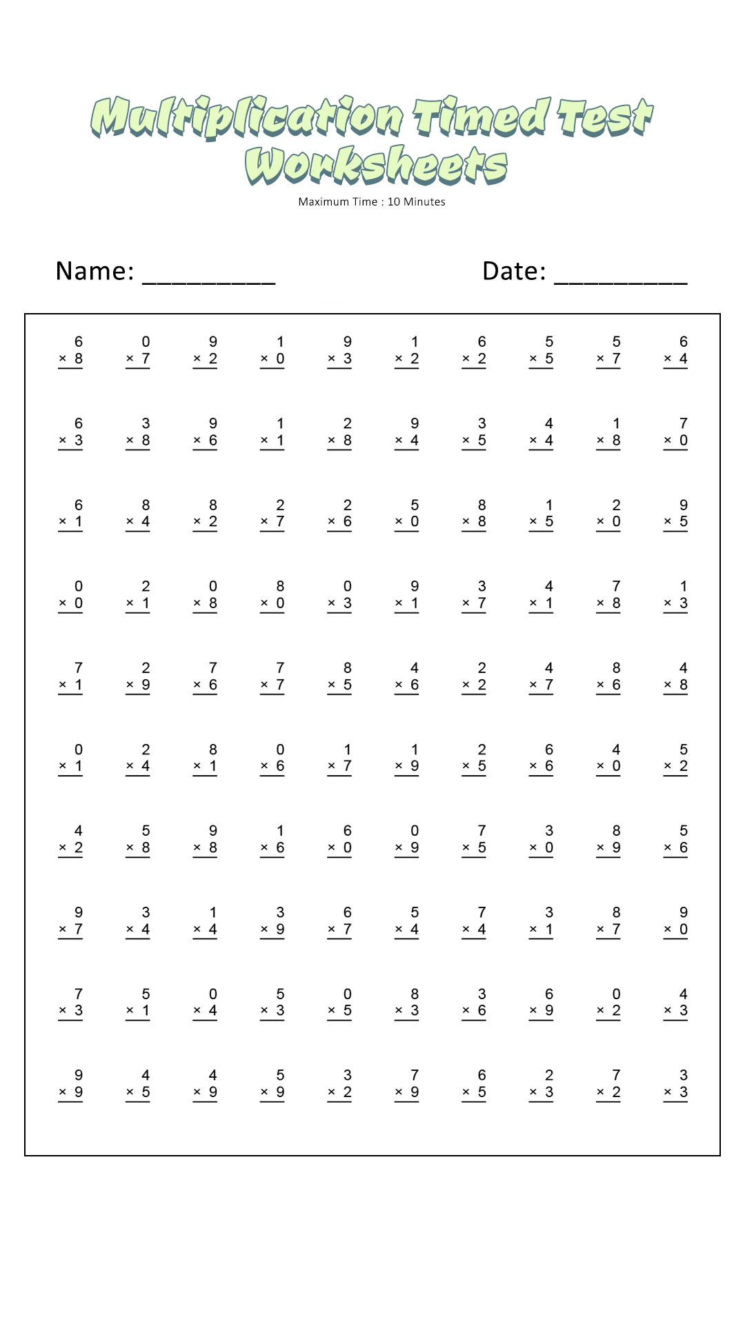 19 Timed Multiplication Worksheets - Free Pdf At Worksheeto regarding Free Printable Multiplication Speed Drills