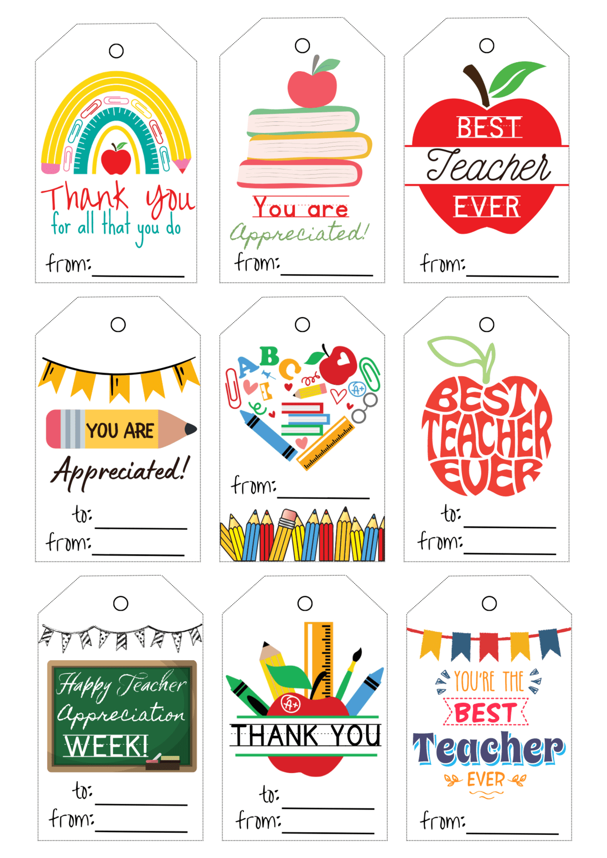 20 Free Printable Teacher Appreciation Tags with Free Printable Teacher Appreciation Gift Tags