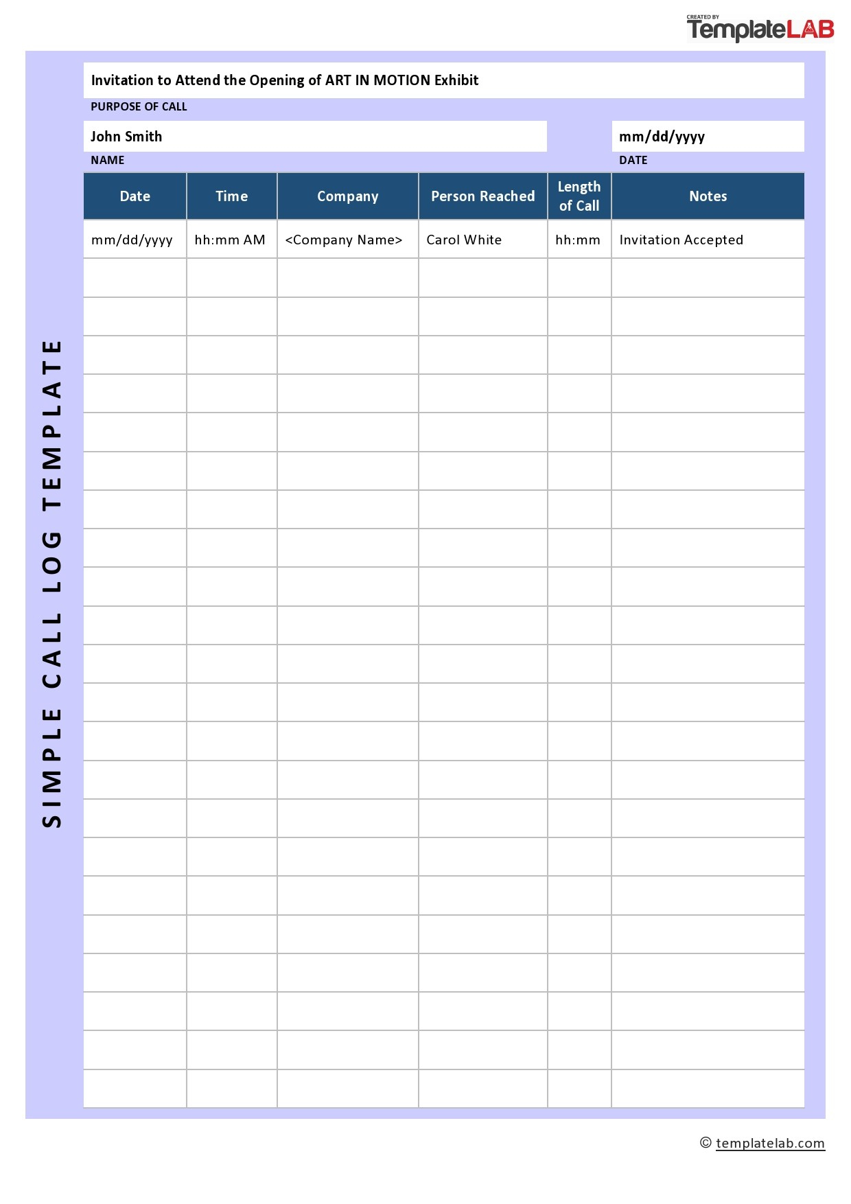 20+ Printable Call Log Templates [Word,Excel,Pdf] - Templatelab for Free Printable Call Log Form