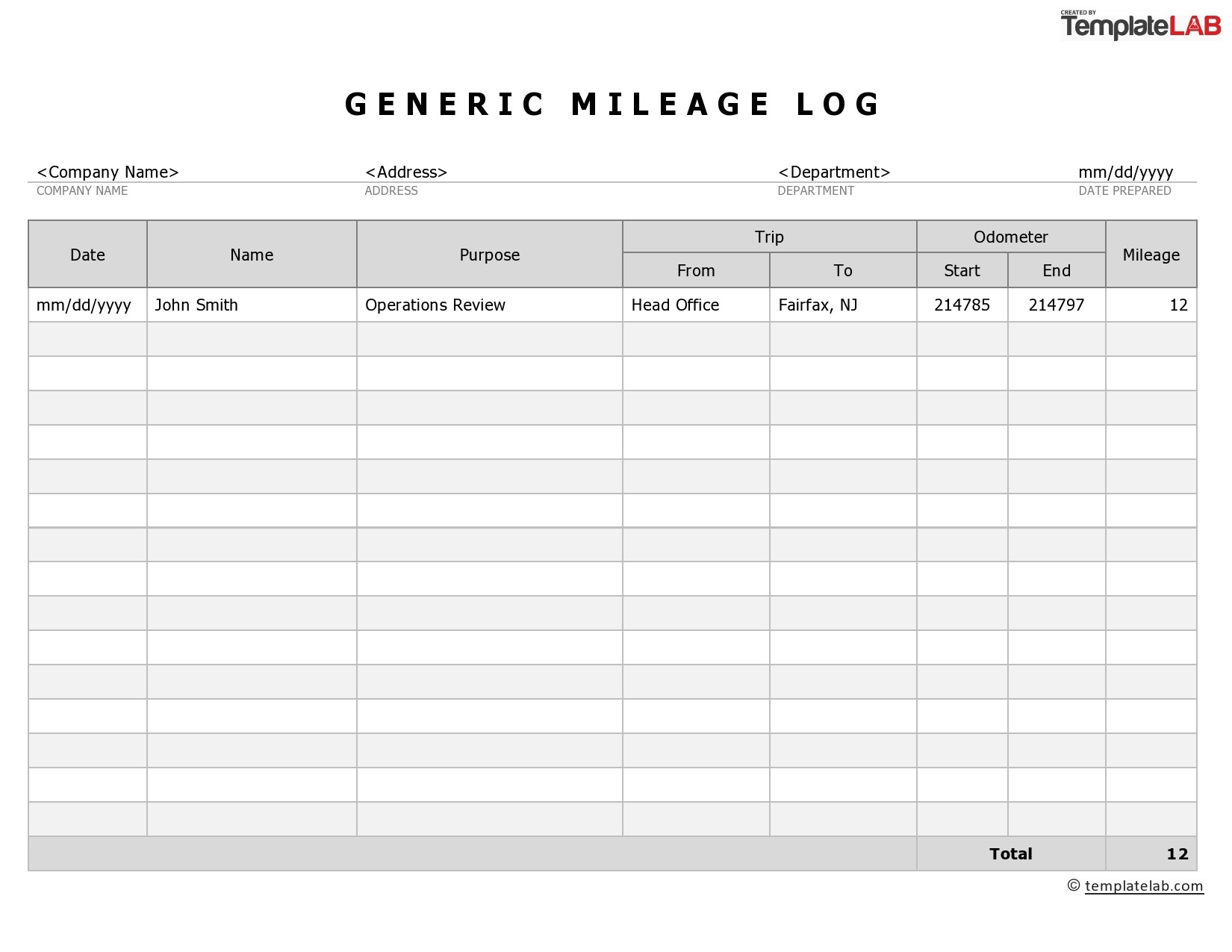 20 Printable Mileage Log Templates (Free) ᐅ Templatelab within Free Printable Mileage Log