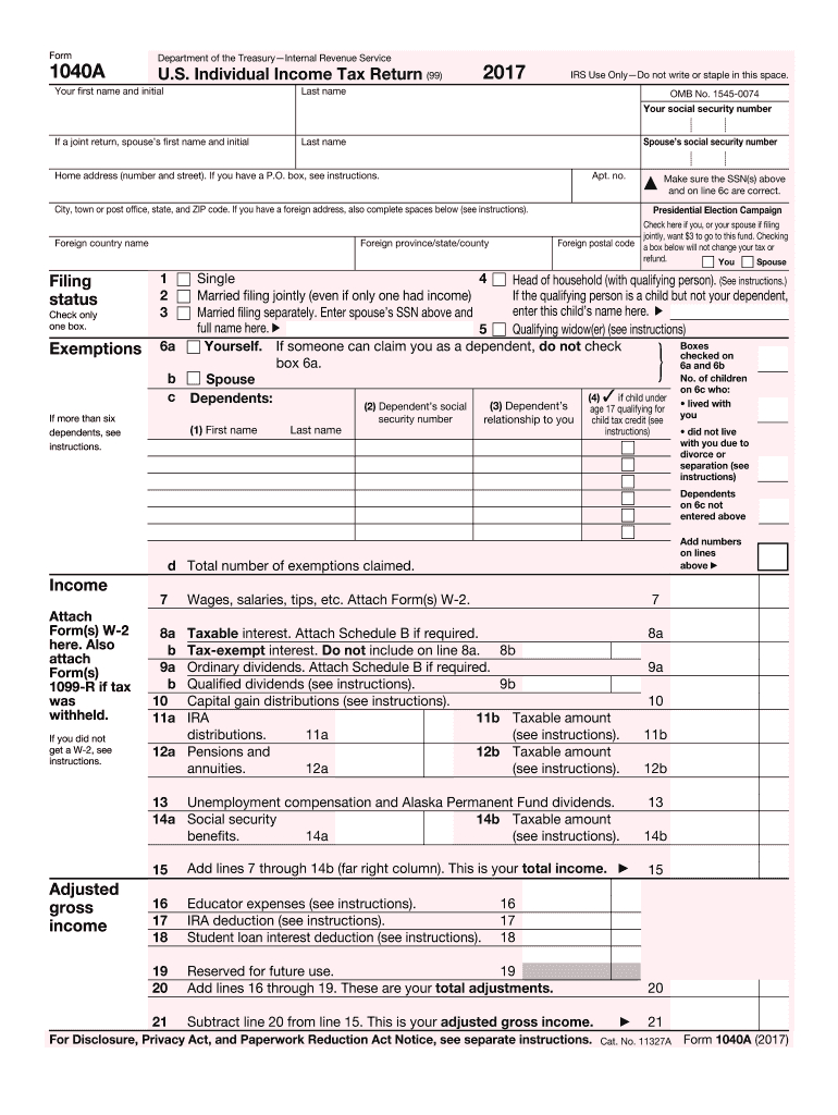 2017-2024 Form Irs 1040-A Fill Online, Printable, Fillable, Blank for Free Printable Irs 1040 Forms