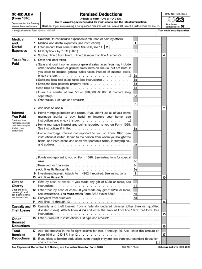 2023 Form Irs 1040 - Schedule A Fill Online, Printable, Fillable with Free Printable IRS 1040 Forms