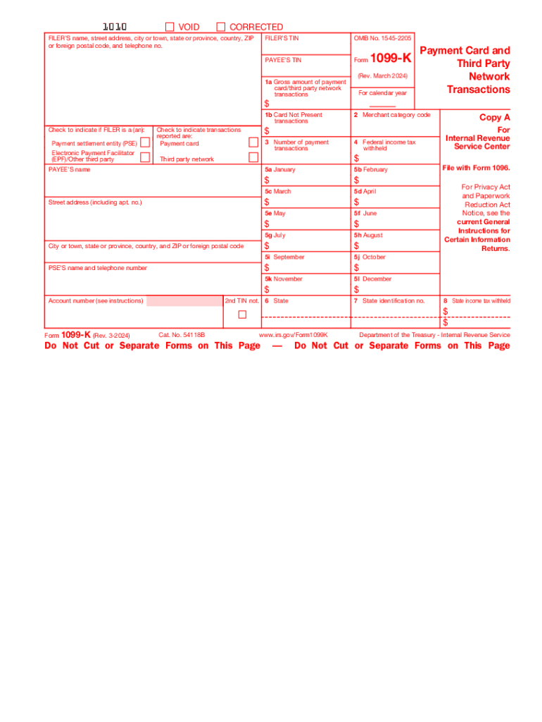 2024 Form Irs 1099-K Fill Online, Printable, Fillable, Blank pertaining to Free 1099 Form 2025 Printable