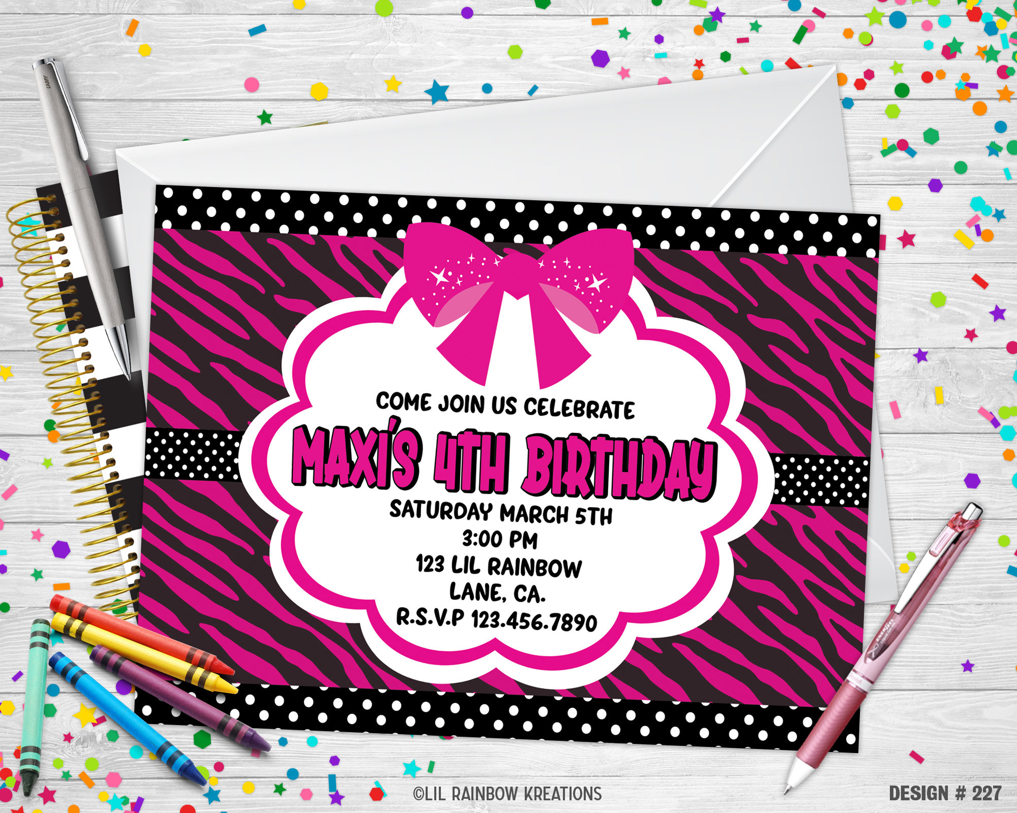 227 Zebra Print And Pink Party Invitation &amp;amp; Thank You Card - Etsy pertaining to Free Printable Zebra Print Birthday Invitations