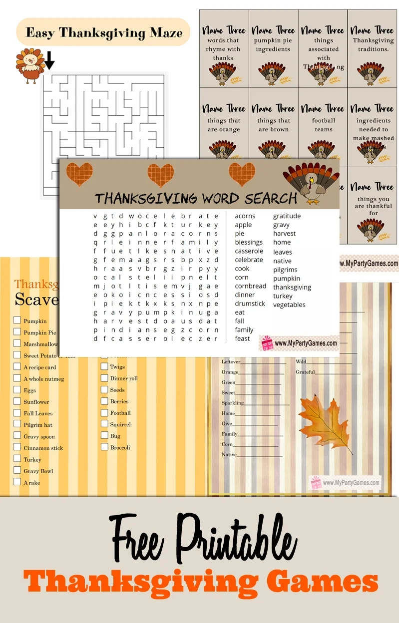 23 Free Printable Thanksgiving Games intended for Free Printable Thanksgiving Games For Adults