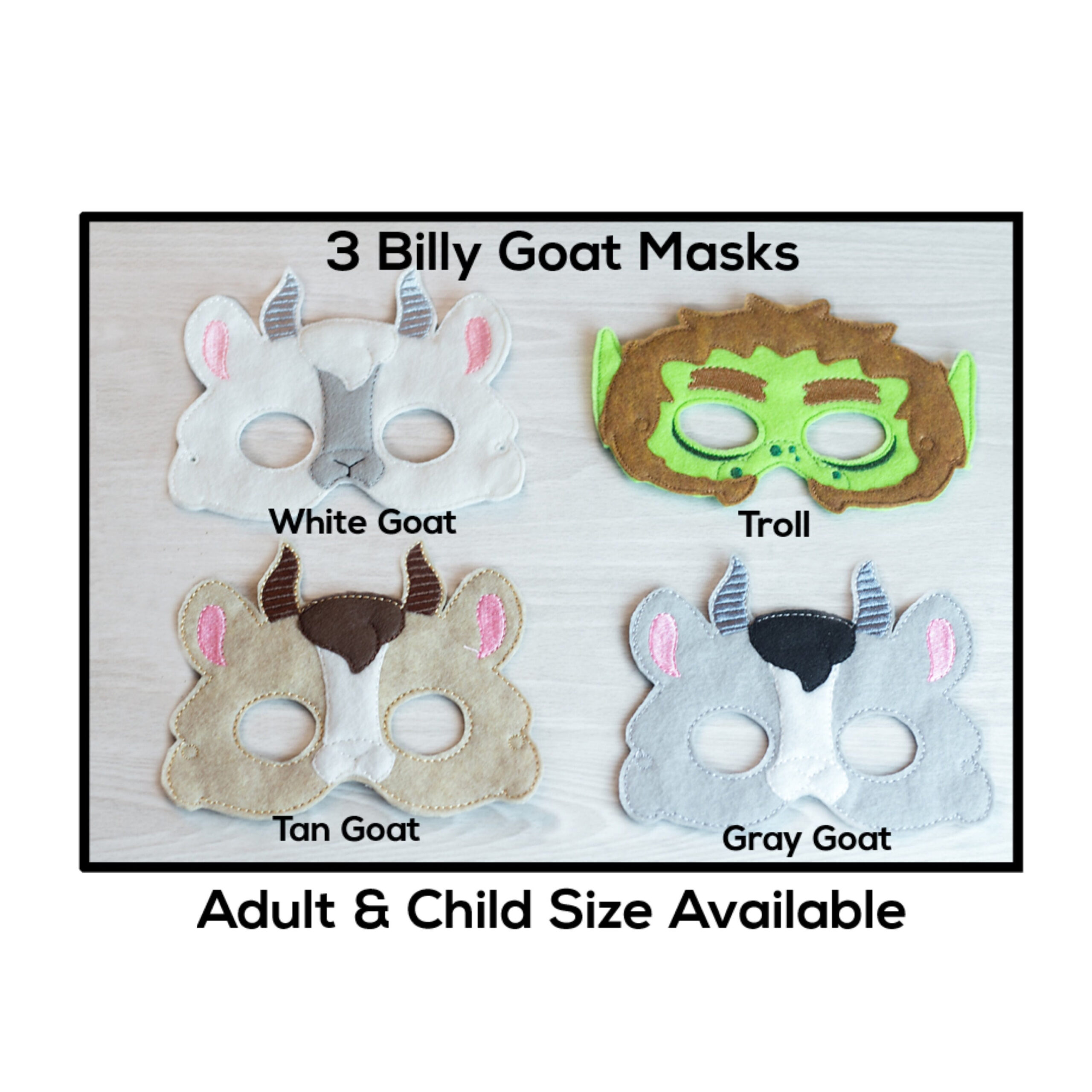 3 Billy Goat Masks-Adult Or Child Size Felt Mask-Costume-Creative-Imaginary Play-Dress Up-Halloween-Goa-Troll-Billy Goat-Fairy Tale-Play with regard to Three Billy Goats Gruff Masks Printable Free