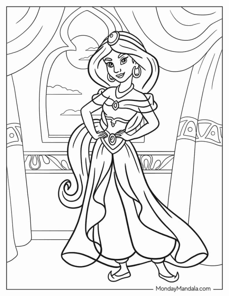 30 Aladdin &amp;amp; Jasmine Coloring Pages (Free Pdf Printables) for Free Printable Princess Jasmine Coloring Pages