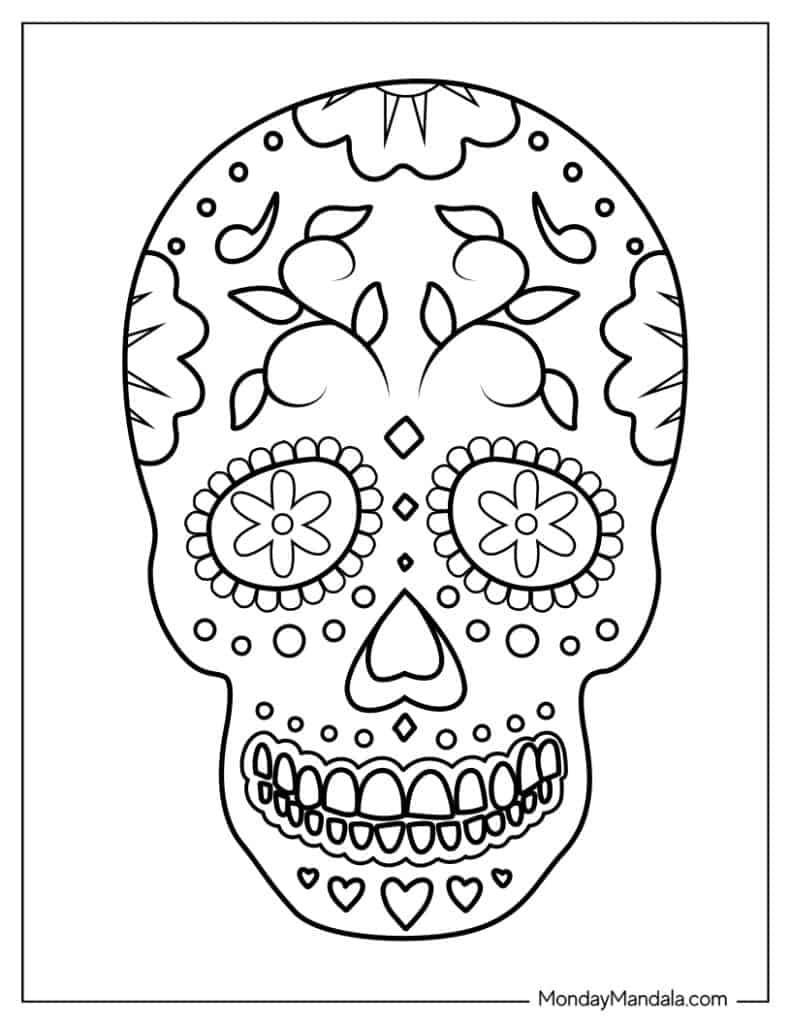 30 Sugar Skulls Coloring Pages (Free Pdf Printables) with regard to Free Printable Sugar Skull Coloring Pages