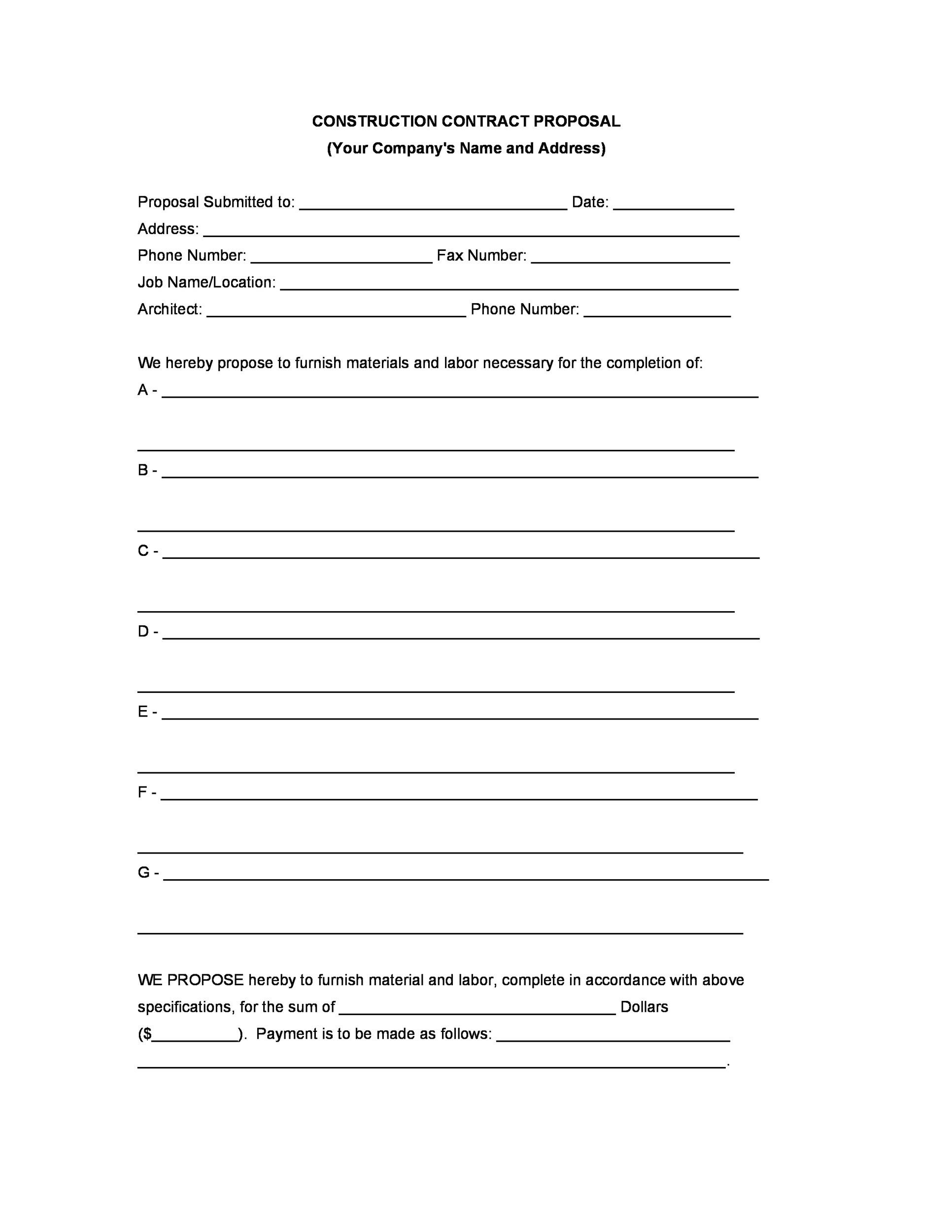 31 Construction Proposal Template &amp;amp; Construction Bid Forms throughout Free Printable Contractor Proposal Forms