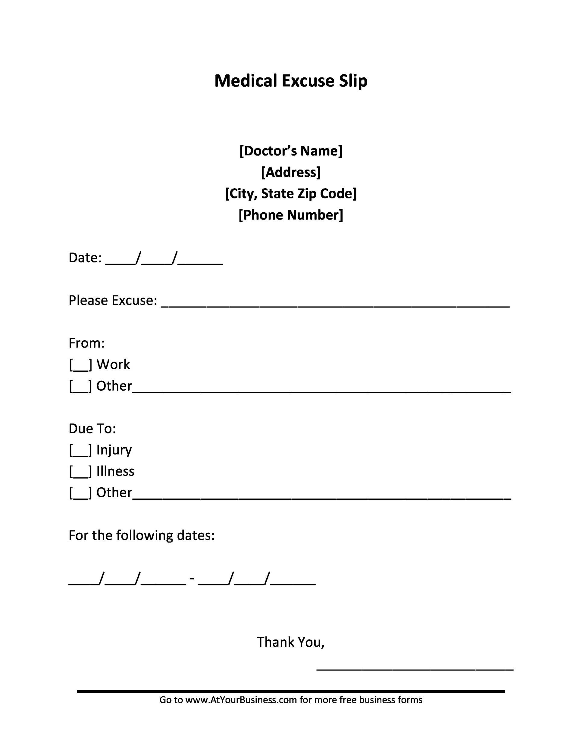 36 Free Doctor Note Templates [For Work Or School] pertaining to Free Printable Doctor Excuse Slips