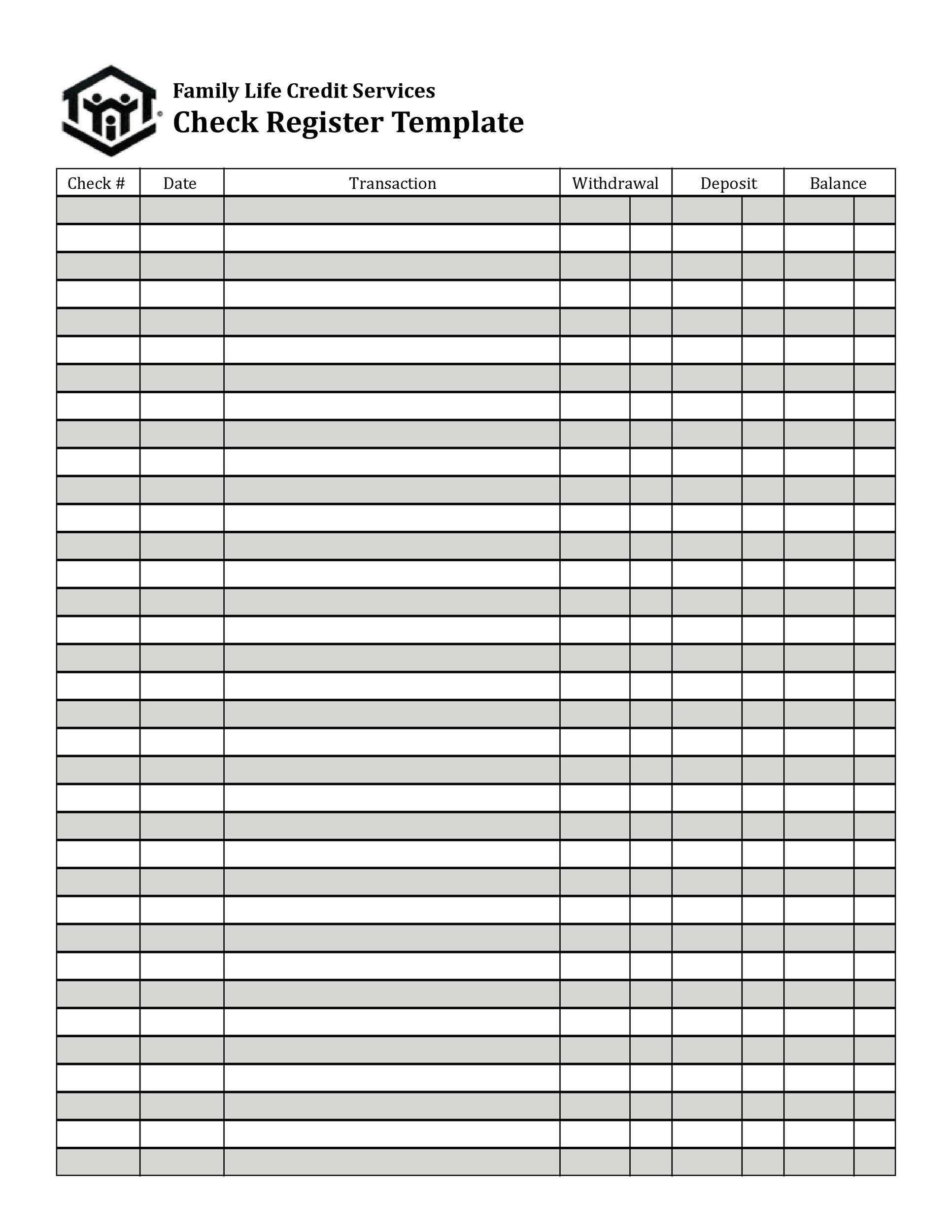 39 Checkbook Register Templates [100% Free, Printable] ᐅ Templatelab in Free Printable Check Register With Running Balance