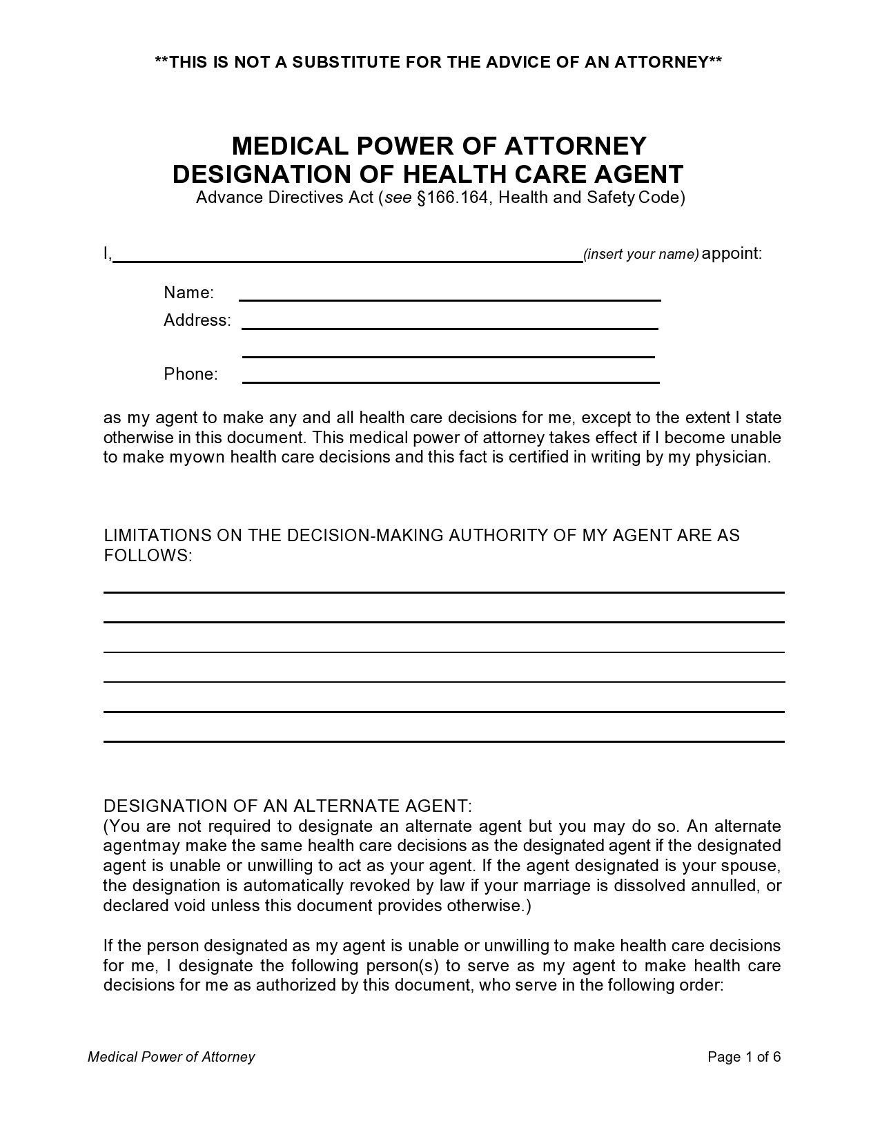 39 Free Medical Power Of Attorney Forms [All States] throughout Free Printable Medical Power Of Attorney Forms