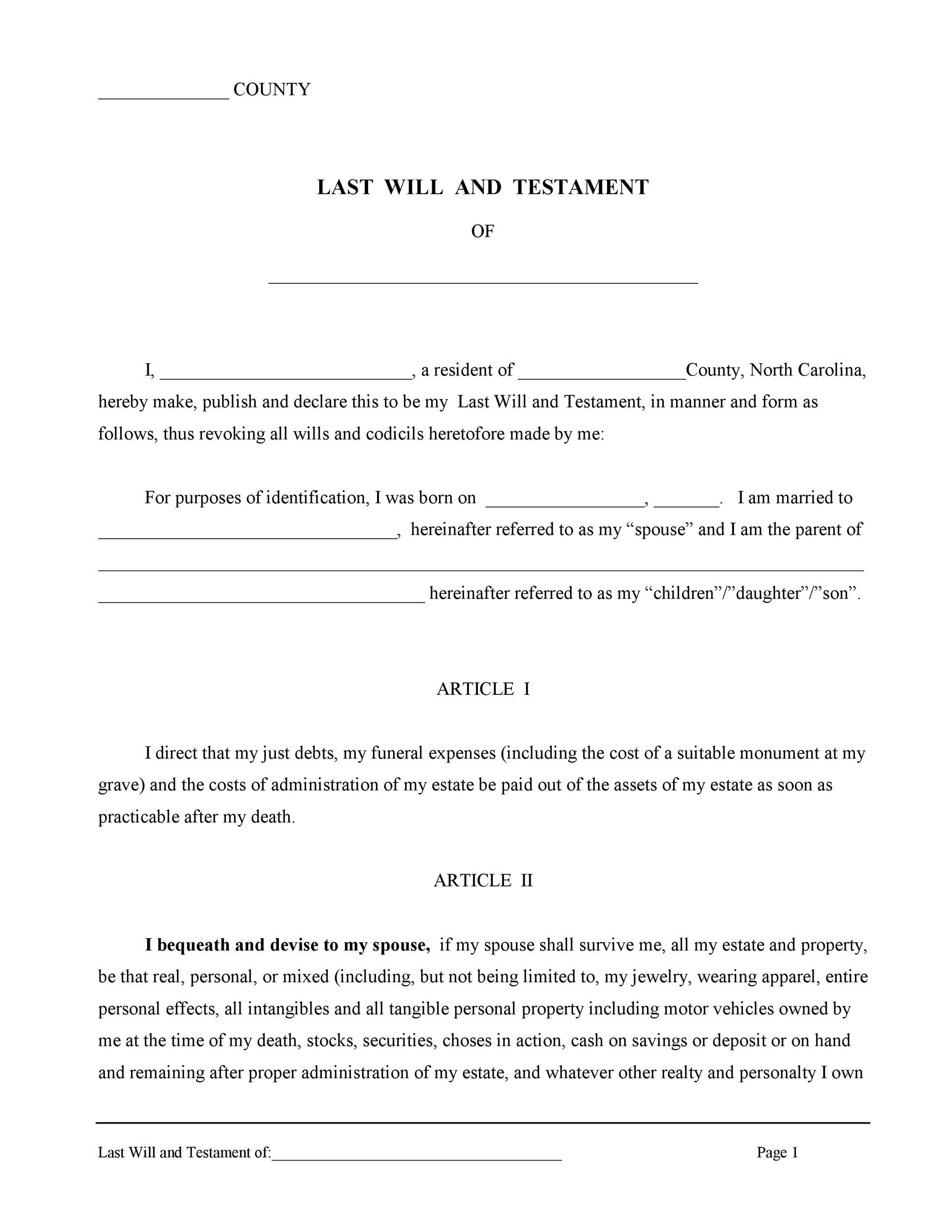 39 Last Will And Testament Forms &amp;amp; Templates ᐅ Templatelab intended for Free Printable Will Forms Download