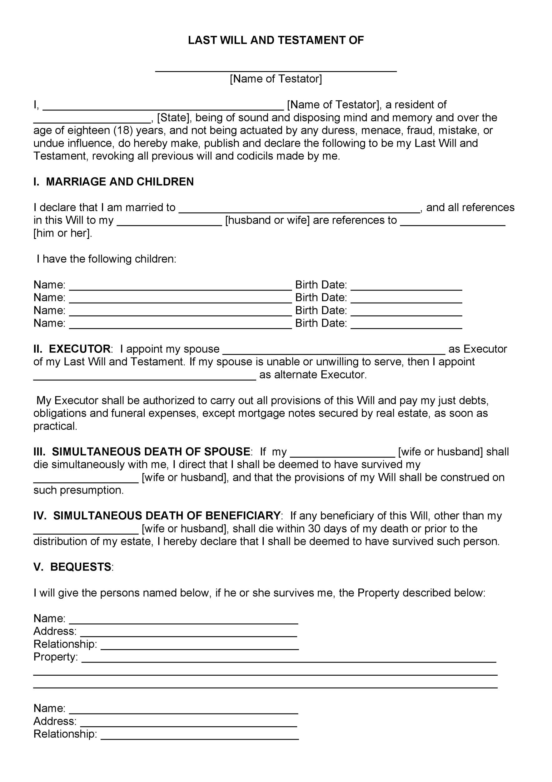 39 Last Will And Testament Forms &amp;amp; Templates ᐅ Templatelab pertaining to Free Printable Last Will And Testament Blank Forms