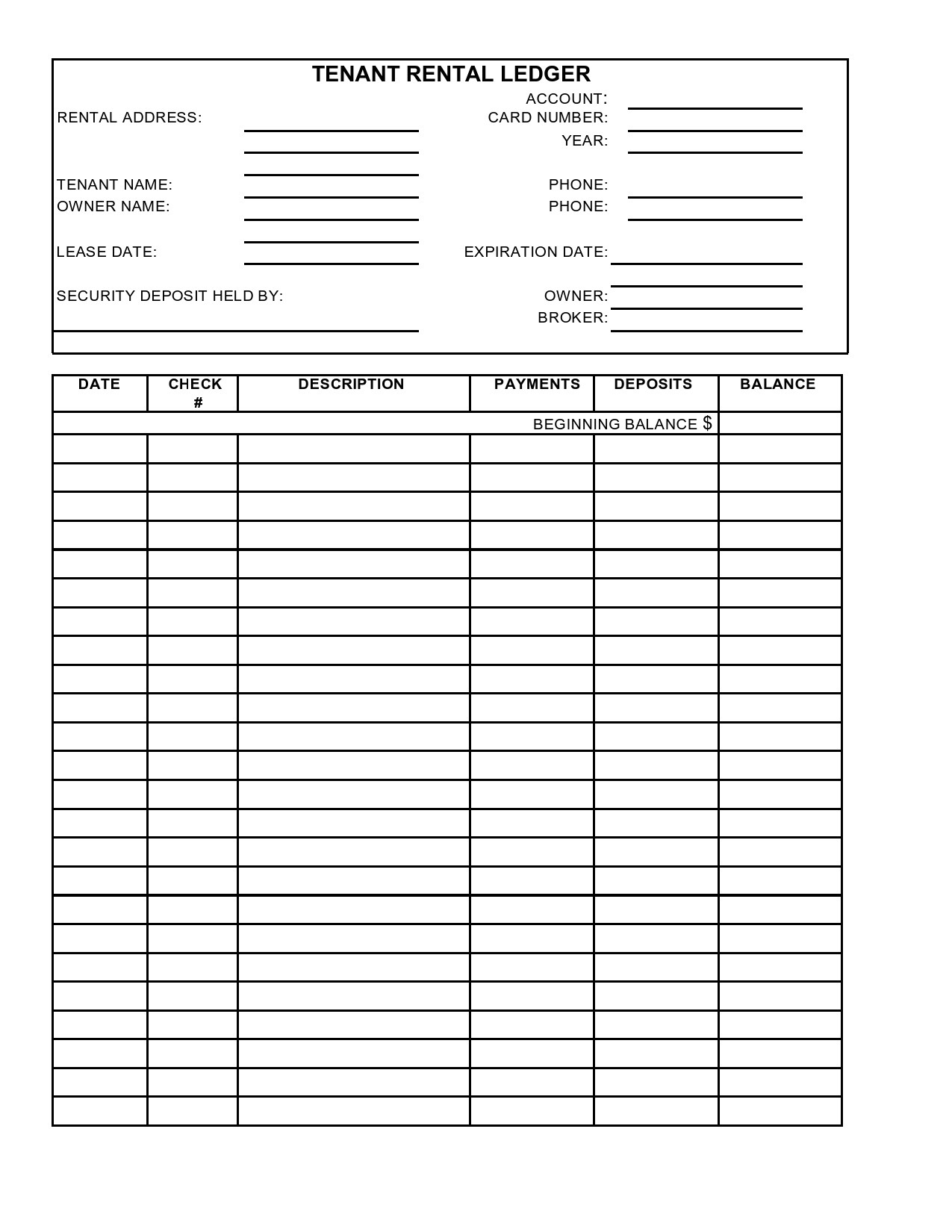 39 Printable Rental Ledger Templates (Lease Ledger) with Free Printable Rent Ledger