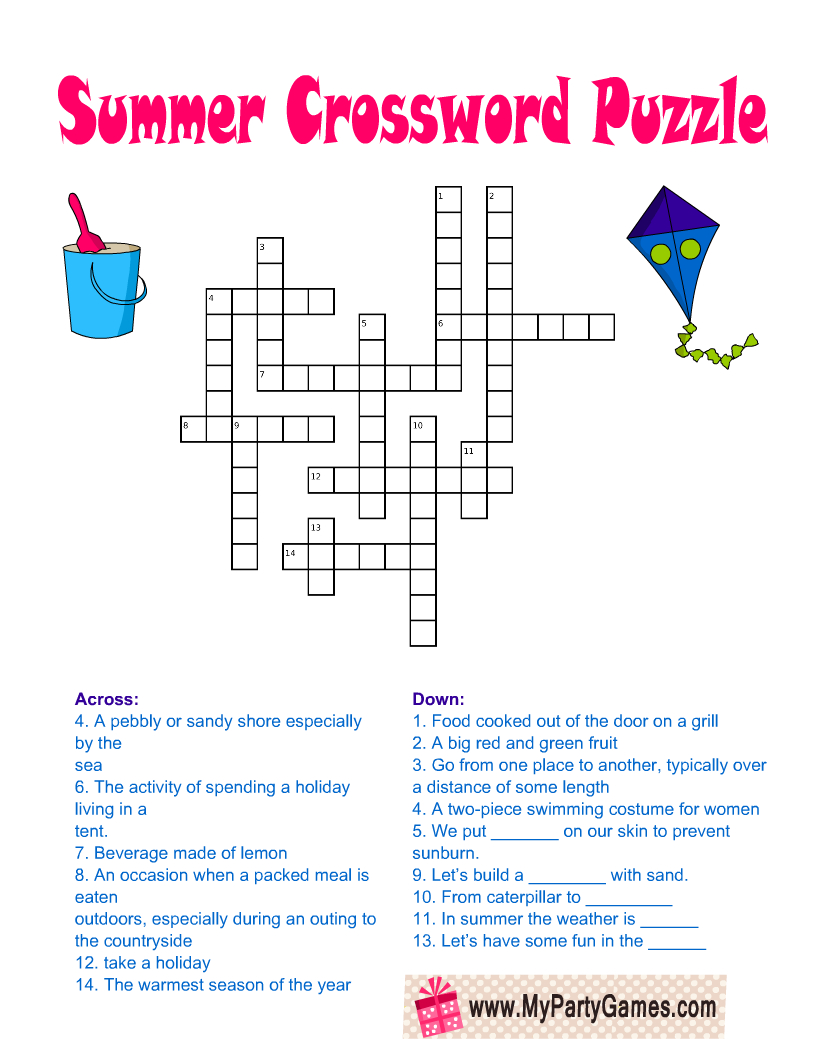 4 Free Printable Summer Crossword Puzzles | Free Printable intended for Summer Crossword Puzzle Free Printable