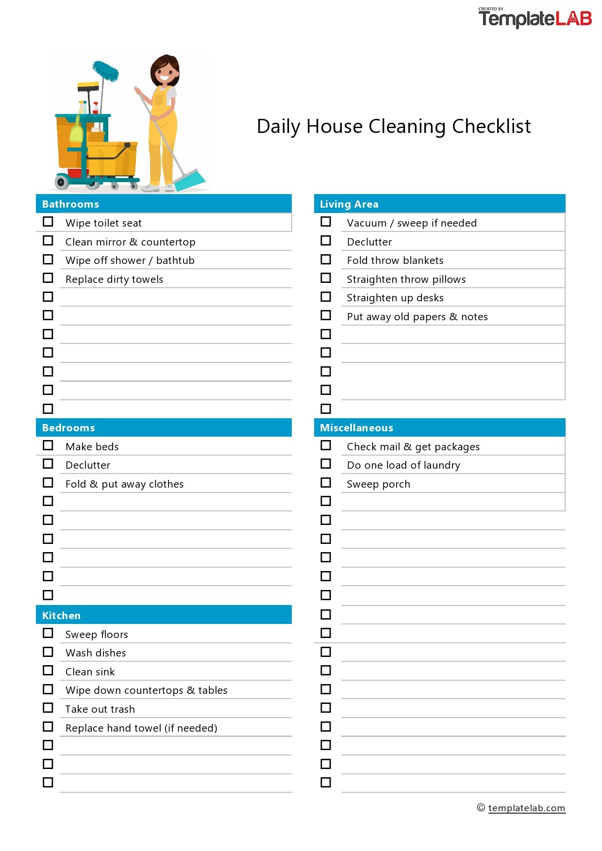 40 Printable House Cleaning Checklist Templates ᐅ Templatelab regarding Free Printable House Cleaning Checklist For Maid