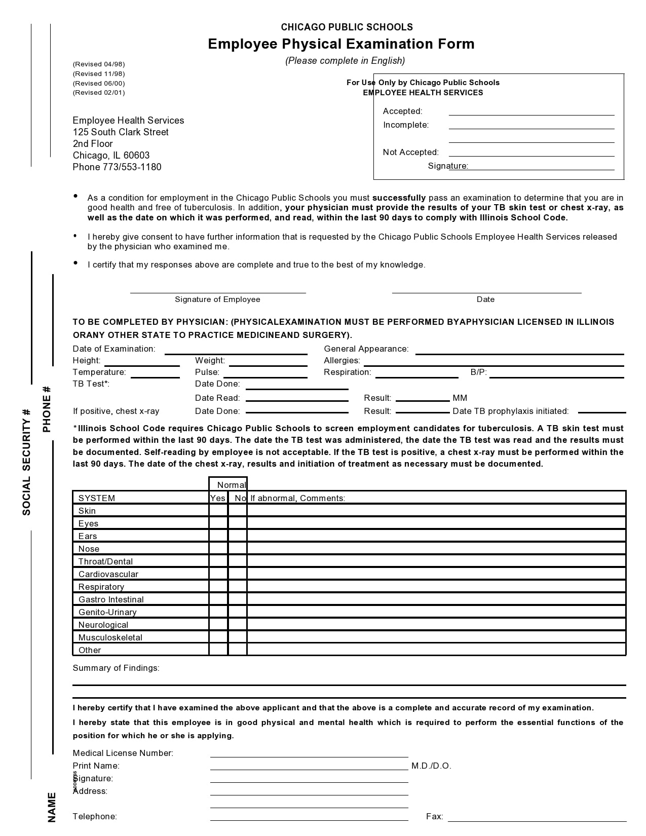 40 Printable Physical Forms For Work (100% Free) - Templatearchive inside Free Printable Pre Employment Tests