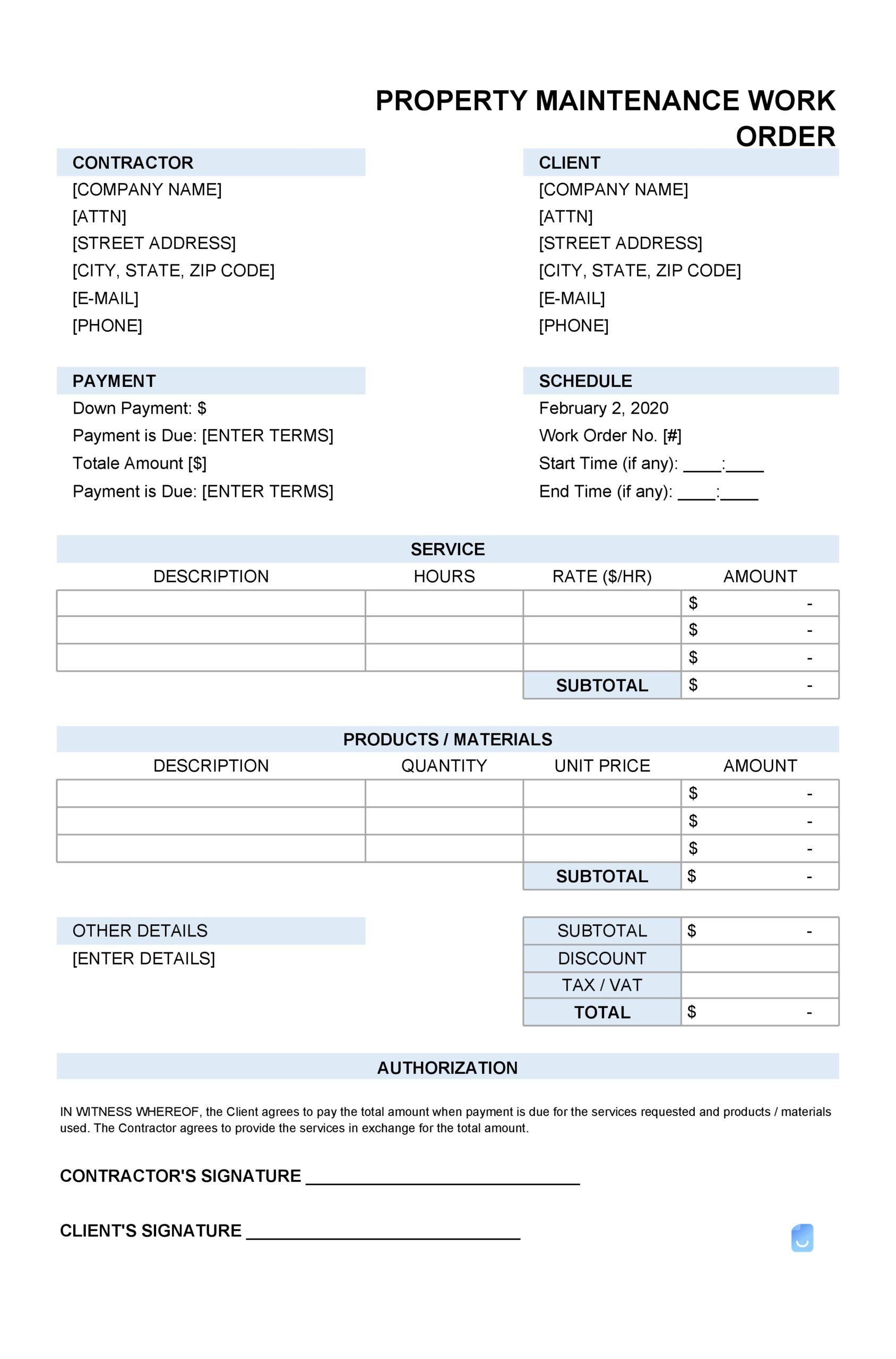 40 Printable Work Order Templates (Excel, Word, Pdf) inside Free Printable Work Order Template