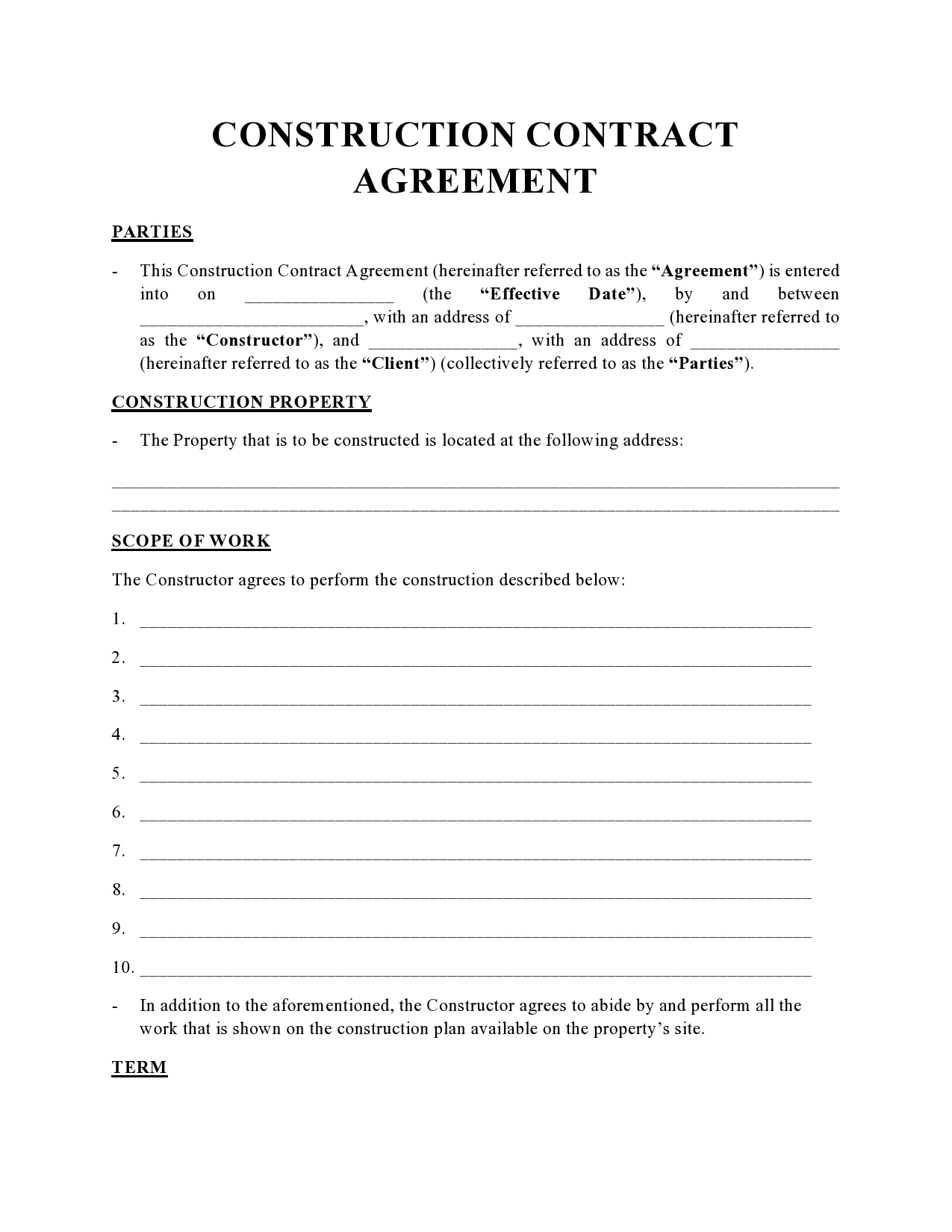 41 Simple Construction Contract Templates [100% Free] intended for Free Printable Construction Contracts