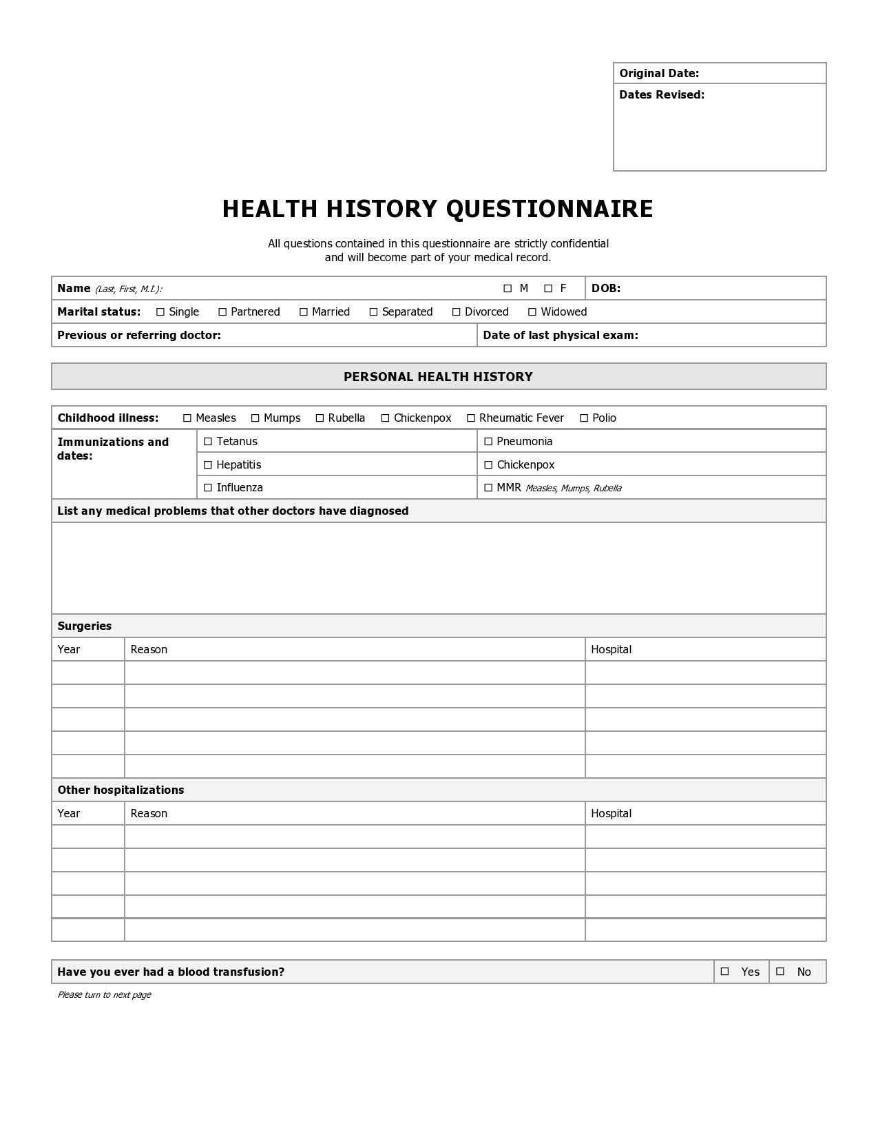 43 Medical Health History Forms [Pdf, Word] ᐅ Templatelab for Free Printable Medical History Forms