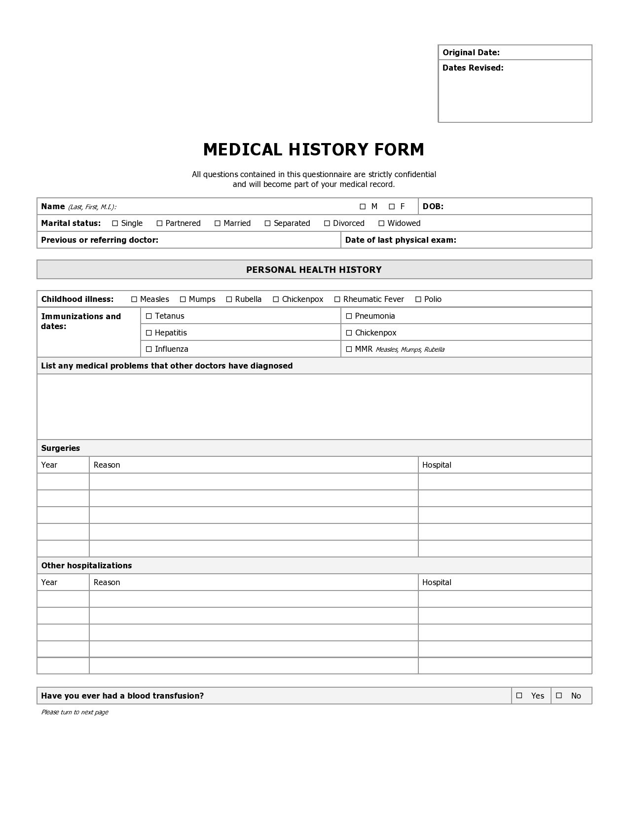 43 Medical Health History Forms [Pdf, Word] ᐅ Templatelab intended for Free Printable Medical Forms Kit