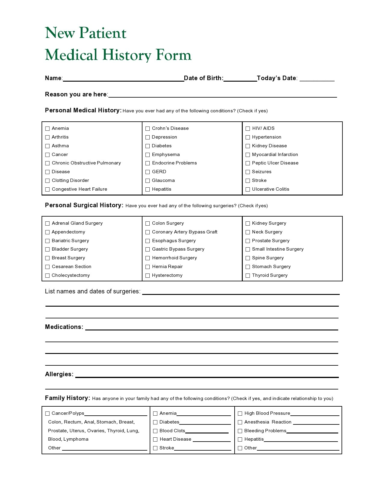 43 Medical Health History Forms [Pdf, Word] ᐅ Templatelab regarding Free Printable Medical History Forms