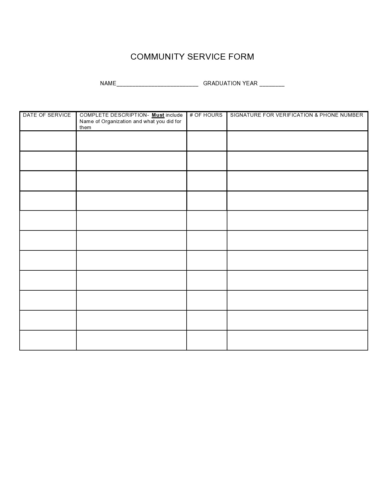 44 Printable Community Service Forms (Ms Word) ᐅ Templatelab with Free Printable Community Service Log Sheet