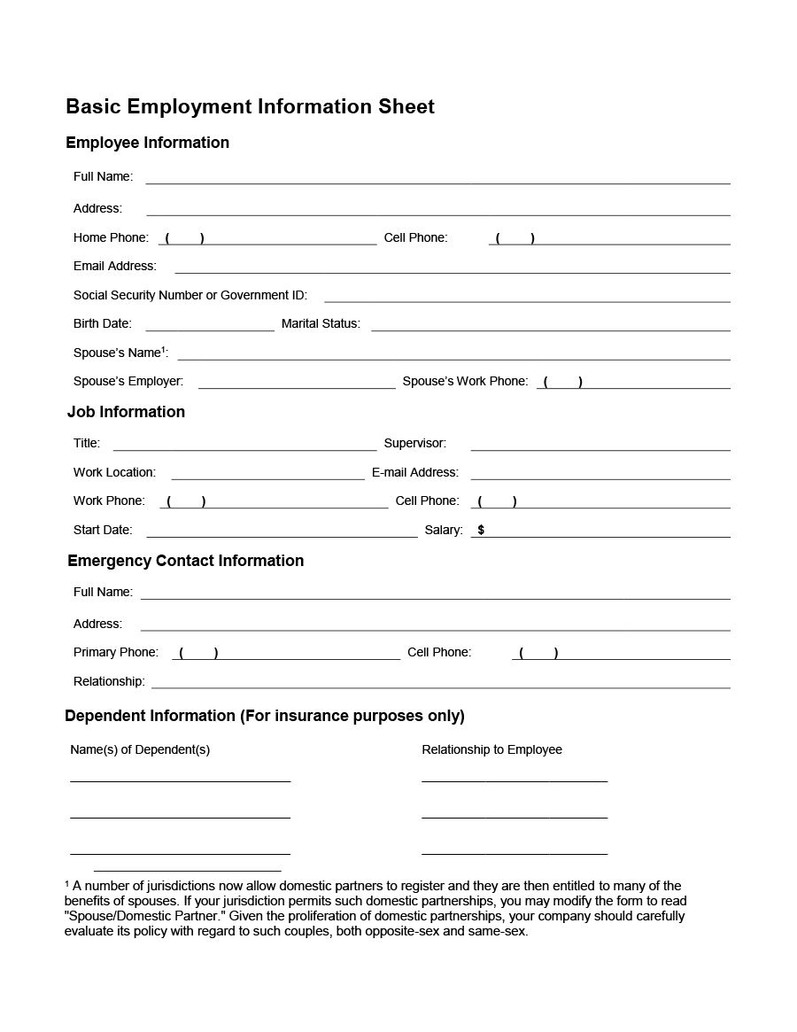 47 Printable Employee Information Forms (Personnel Information throughout Free Printable General Application For Employment