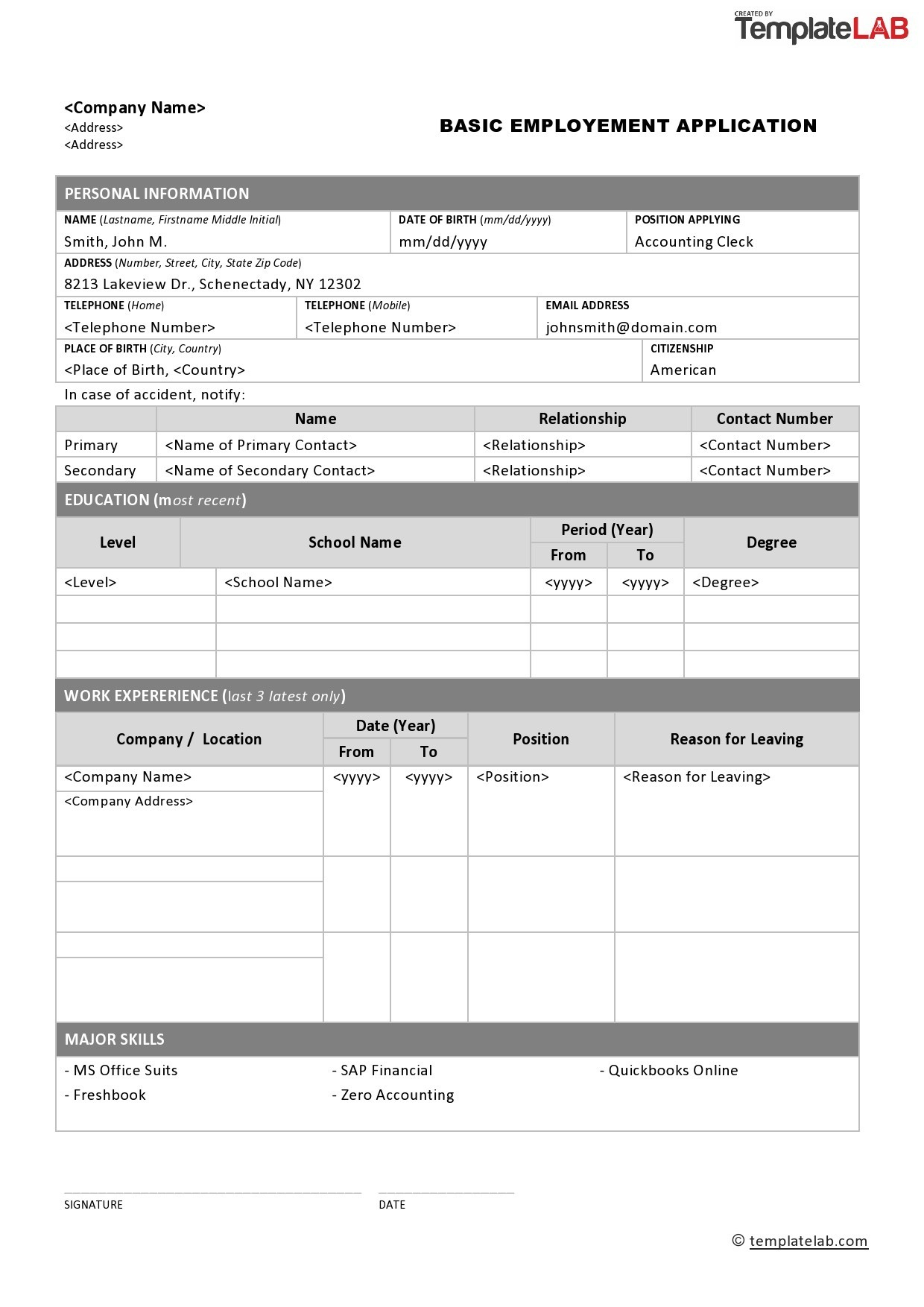 50 Free Employment / Job Application Form Templates [Printable] ᐅ in Application For Employment Form Free Printable