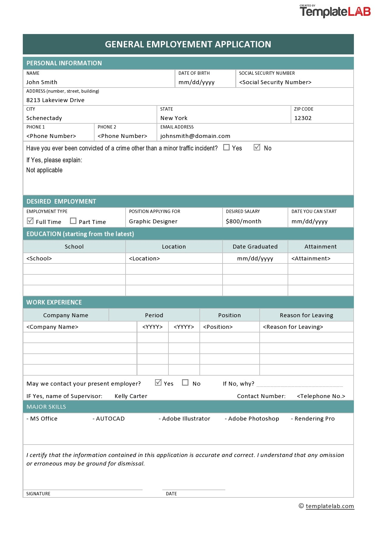 50 Free Employment / Job Application Form Templates [Printable] ᐅ in Free Printable General Application for Employment