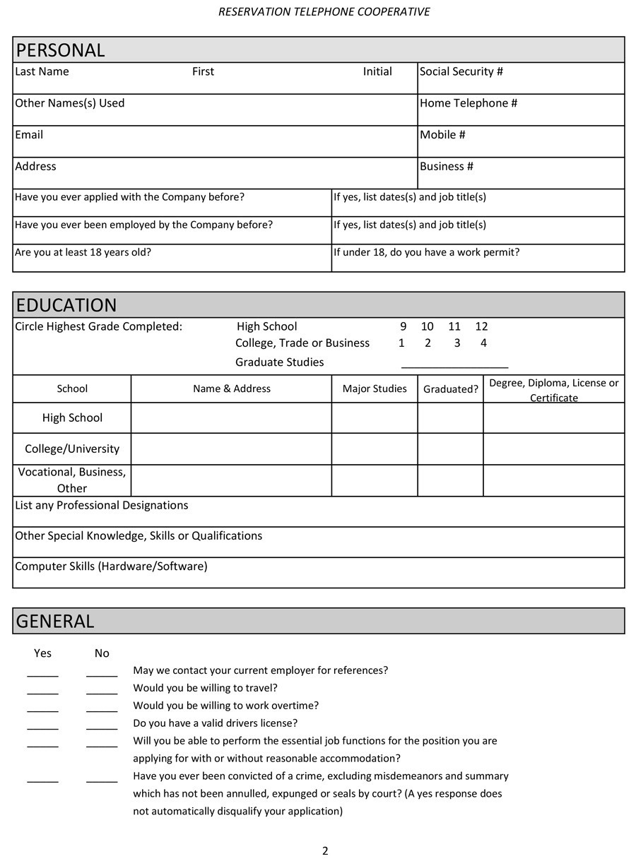 50 Free Employment / Job Application Form Templates [Printable] ᐅ throughout Free Printable General Application For Employment