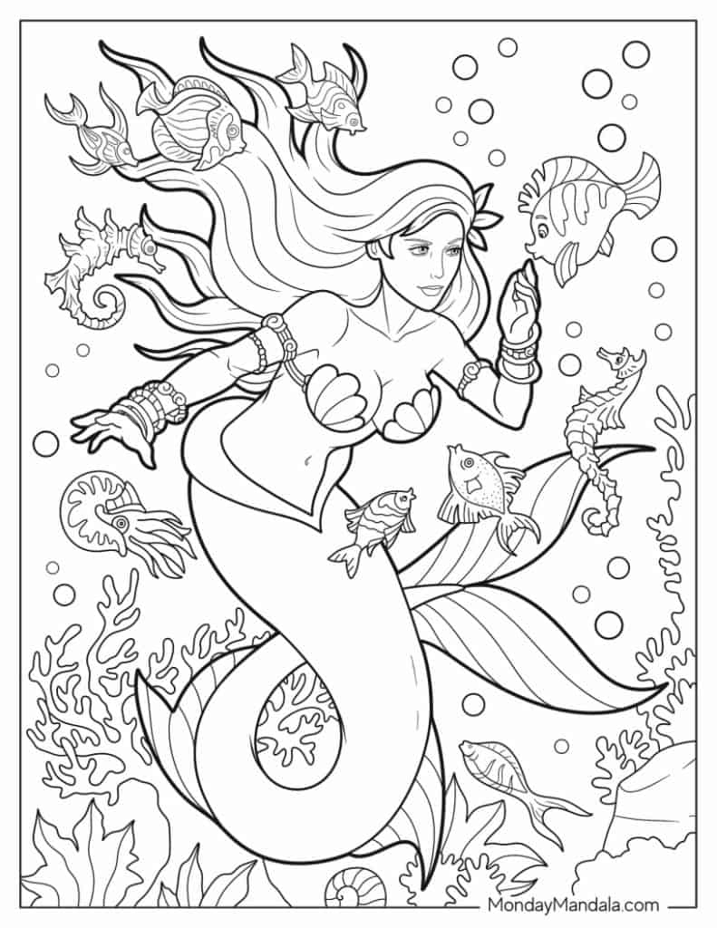 50 Mermaid Coloring Pages (Free Pdf Printables) pertaining to Free Printable Mermaid Coloring Pages For Adults