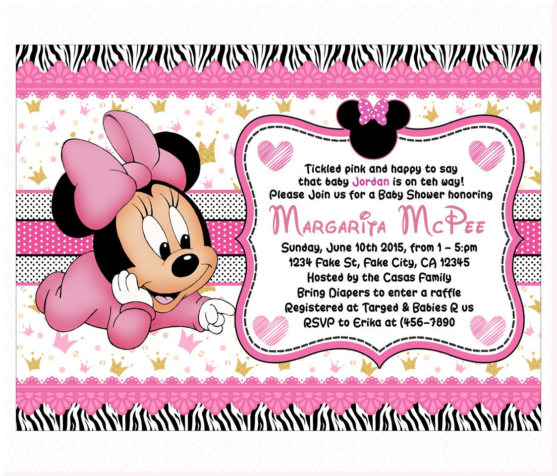 50% Off! - Personalized Invitation Zebra Minnie Mouse Baby Diy Printable Baby Shower Invitations Digital File- Free Thank You Card! in Free Printable Pink Zebra Baby Shower Invitations