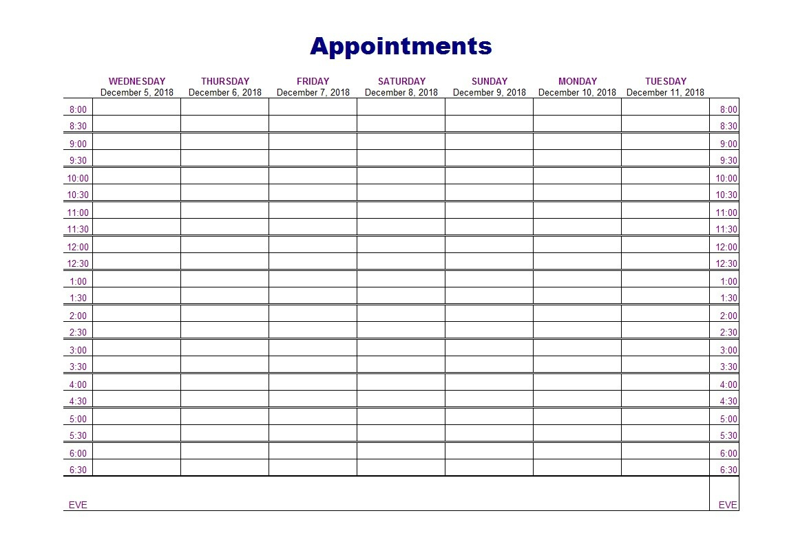 50+ Printable Appointment Schedule Templates [&amp;amp; Appointment Calendars] pertaining to Appointment Book Template Free Printable