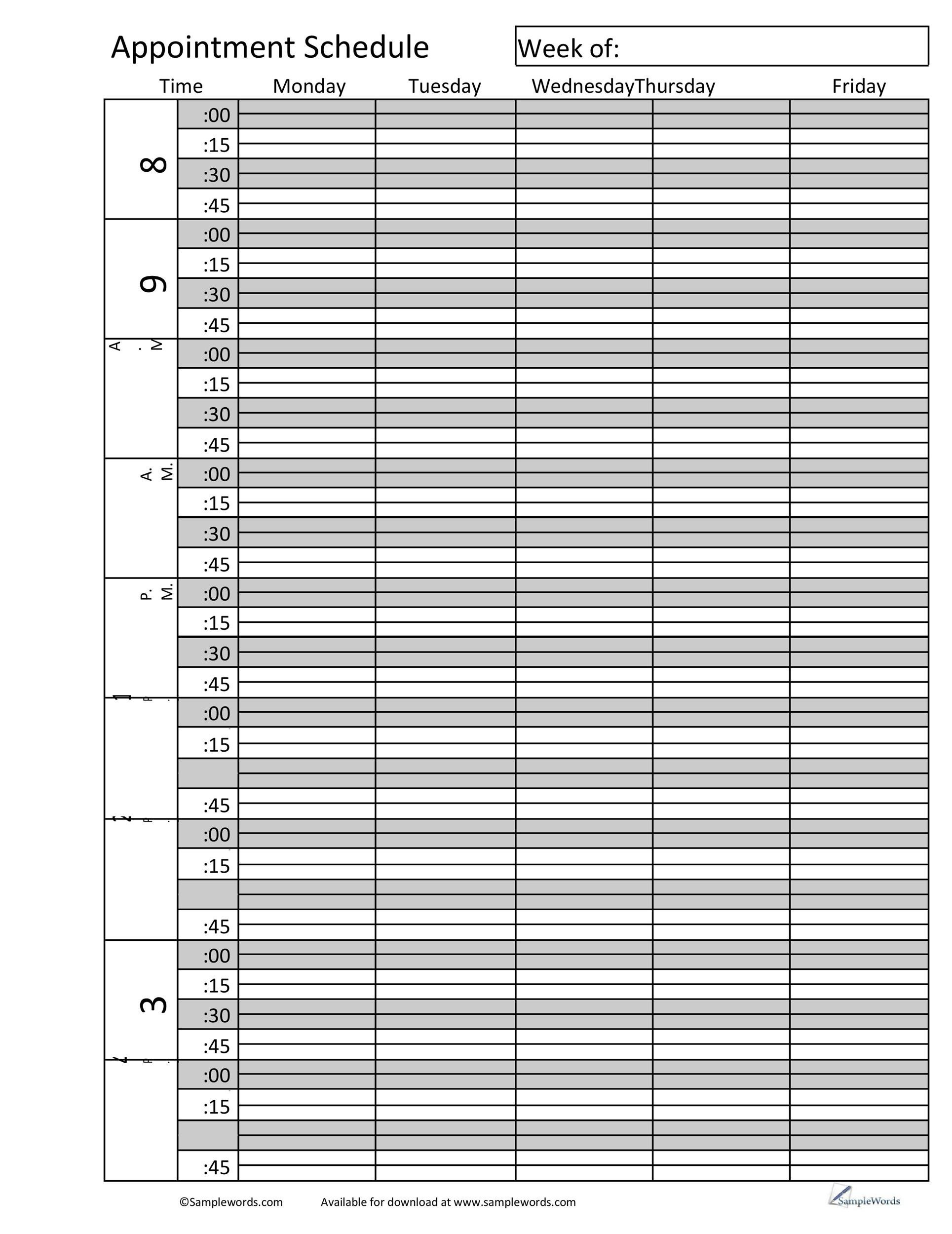 50+ Printable Appointment Schedule Templates [&amp;amp; Appointment Calendars] pertaining to Free Printable Appointment Sheets